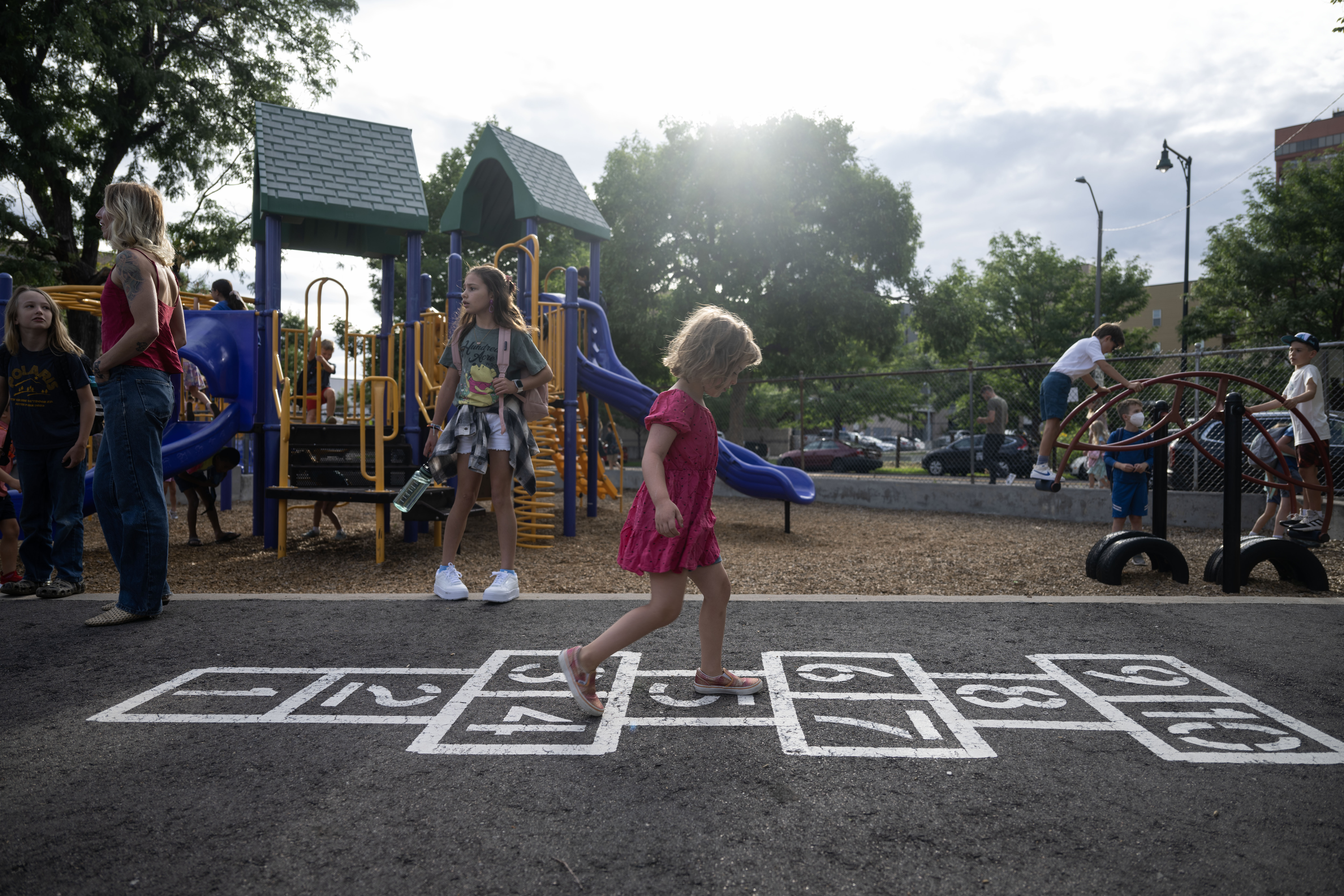 Kids play in the playground as they wait for the start of the first day of school at Polaris Elementary School in Denver on Monday, Aug. 19, 2024. (Stephen Swofford, Denver Gazette) (StephenSwoffordPhotographerstephen.swofford@gazette.comhttps://secure.gravatar.com/avatar/1ddcaf11c5d70eaa58546ddc4e038687?d=mm&r=g)
