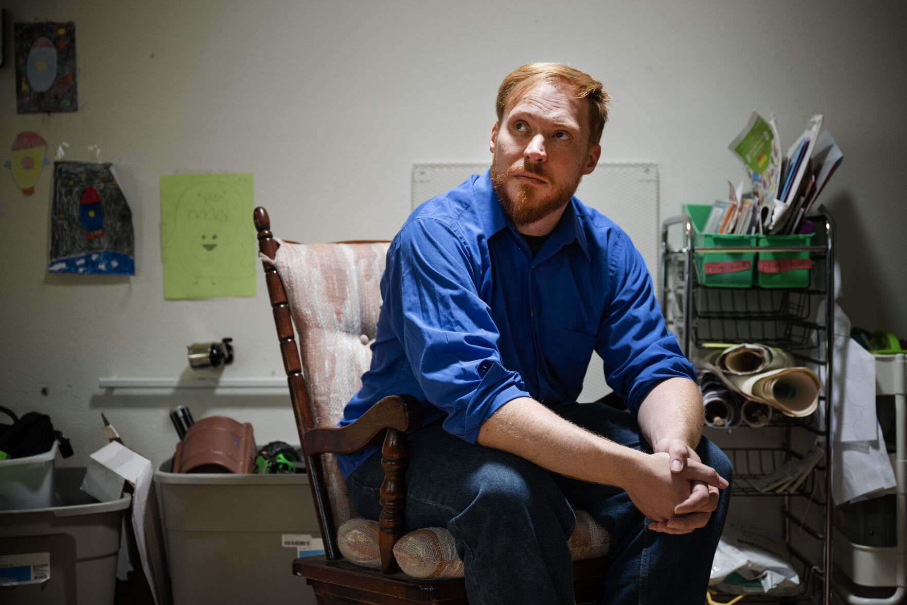 Chad Kullhem sits in front of some of his children’s art supplies. (TimHursttim.hurst@gazette.comhttps://secure.gravatar.com/avatar/aca82bd62b4ee425c598527cd6faa1b1?d=mm&r=g)