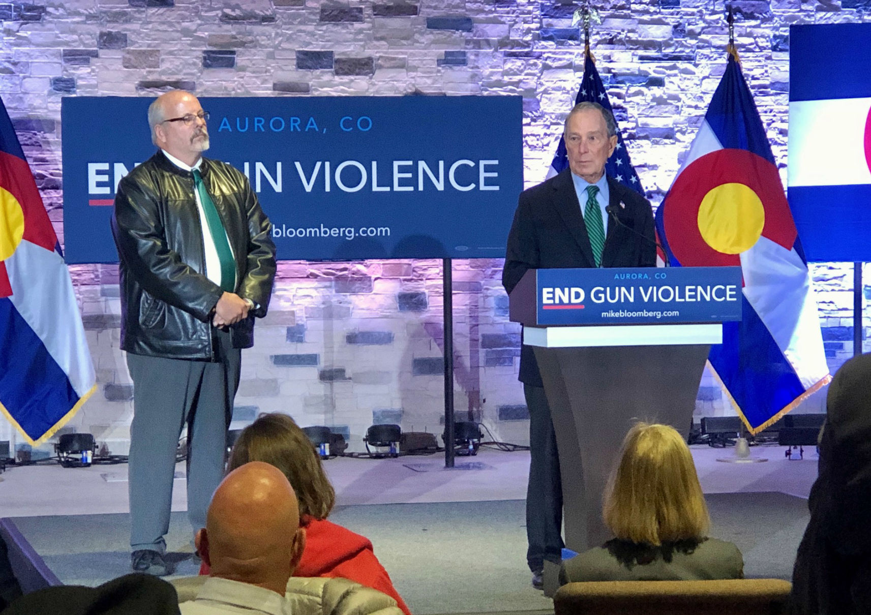 Democratic presidential candidate Michael Bloomberg, right, a former three-term mayor of New York City, announces his anti-gun violence agenda alongside state Sen. Tom Sullivan, D-Centennial, on Thursday, Dec. 5, 2019, at Heritage Christian Center in Aurora. (ErnestLuningernest.luning@coloradopolitics.comhttps://secure.gravatar.com/avatar/61bb0c52154afebd2a291cd6e42b5b66?d=mm&r=g)