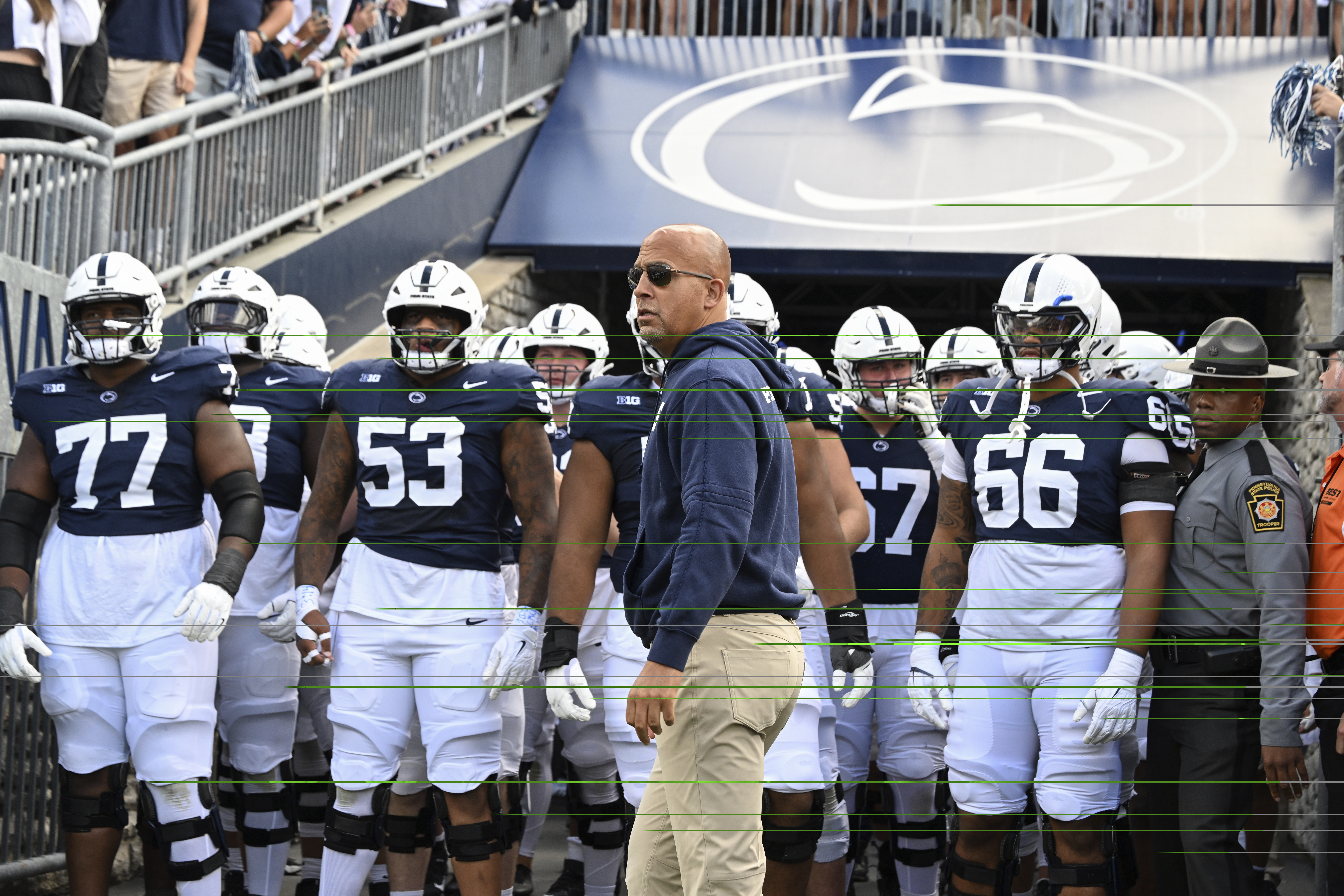 Penn State head coach James Franklin leads his team onto the field against Bowling Green during an NCAA college football game, Saturday, Sept. 7, 2024, in State College, Pa. (AP Photo/Barry Reeger) (Barry Reeger)