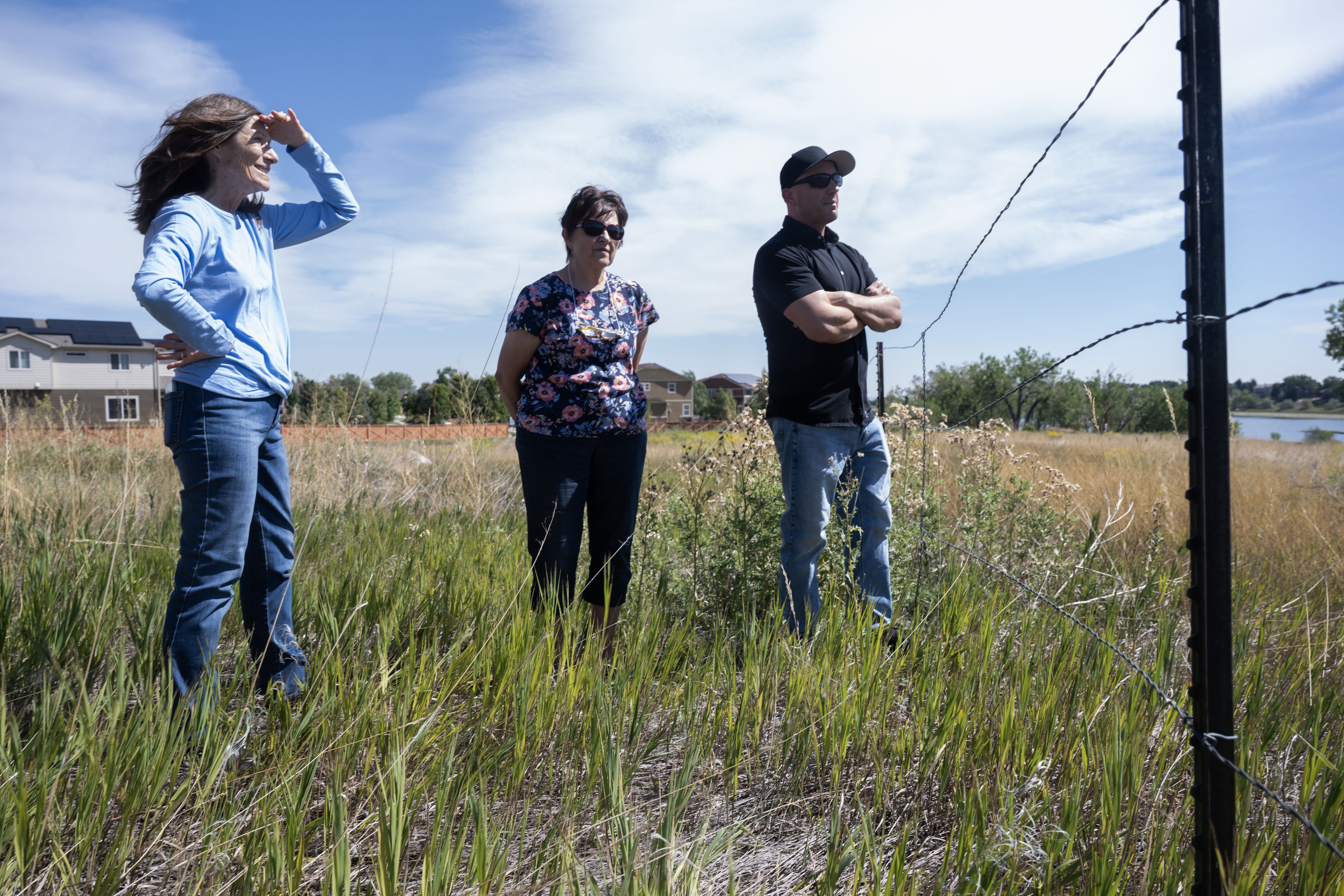 (From left) Judy Farley, Lynn Clemens, and Mike Rawluk discuss the history of the area as they push for a moratorium on a 500,000 square-foot warehouse development at 60th and McIntyre on Thursday, Sept. 12, 2024. (Stephen Swofford, Denver Gazette) (Stephen Swofford Denver Gazette)