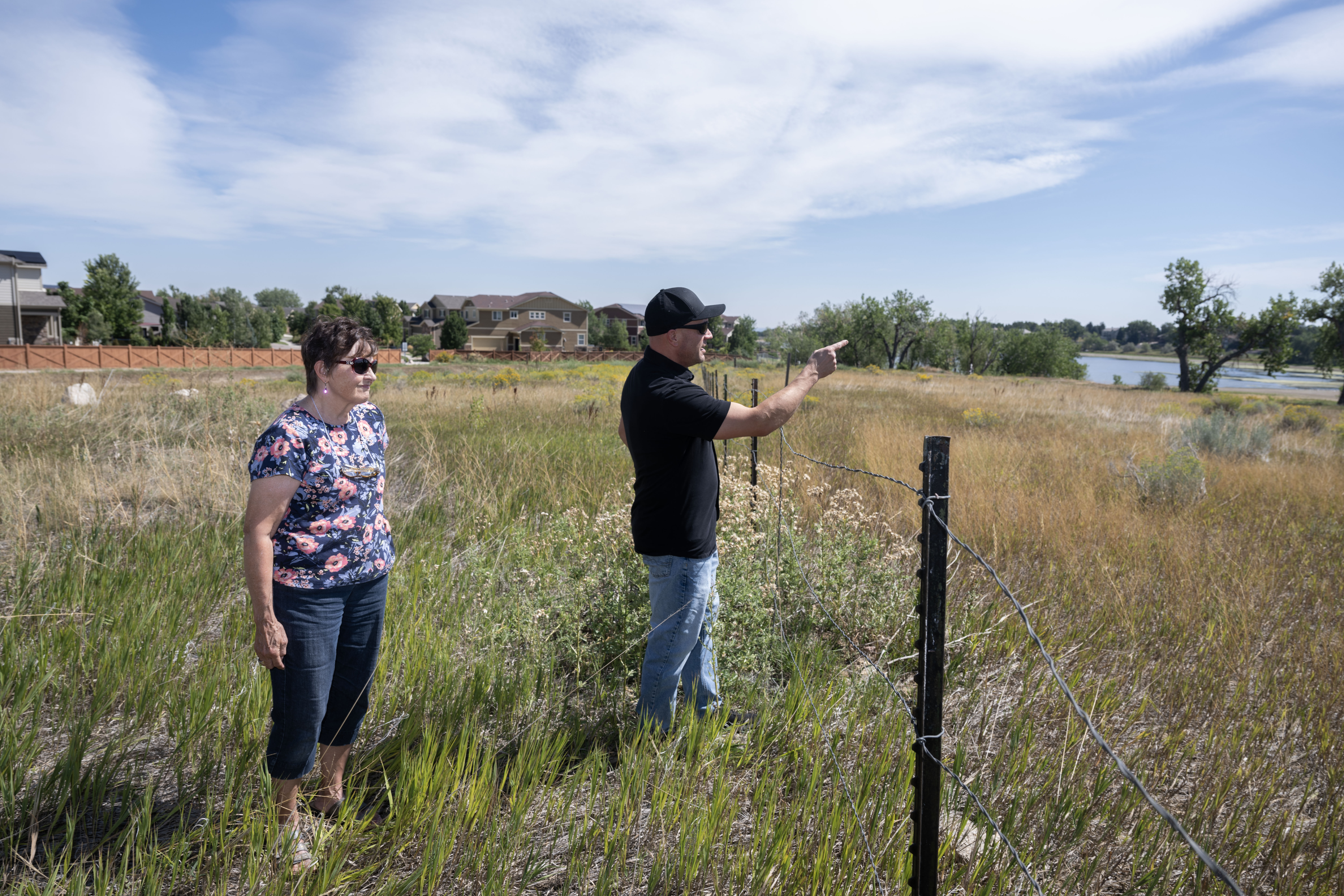 Lynn Clemens, left, and Mike Rawluk discuss the history of the area as they push for a moratorium on 500,000 square-foot warehouse development at 60th and McIntyre on Thursday, Sept. 12, 2024. (Stephen Swofford, Denver Gazette) (Stephen Swofford Denver Gazette)