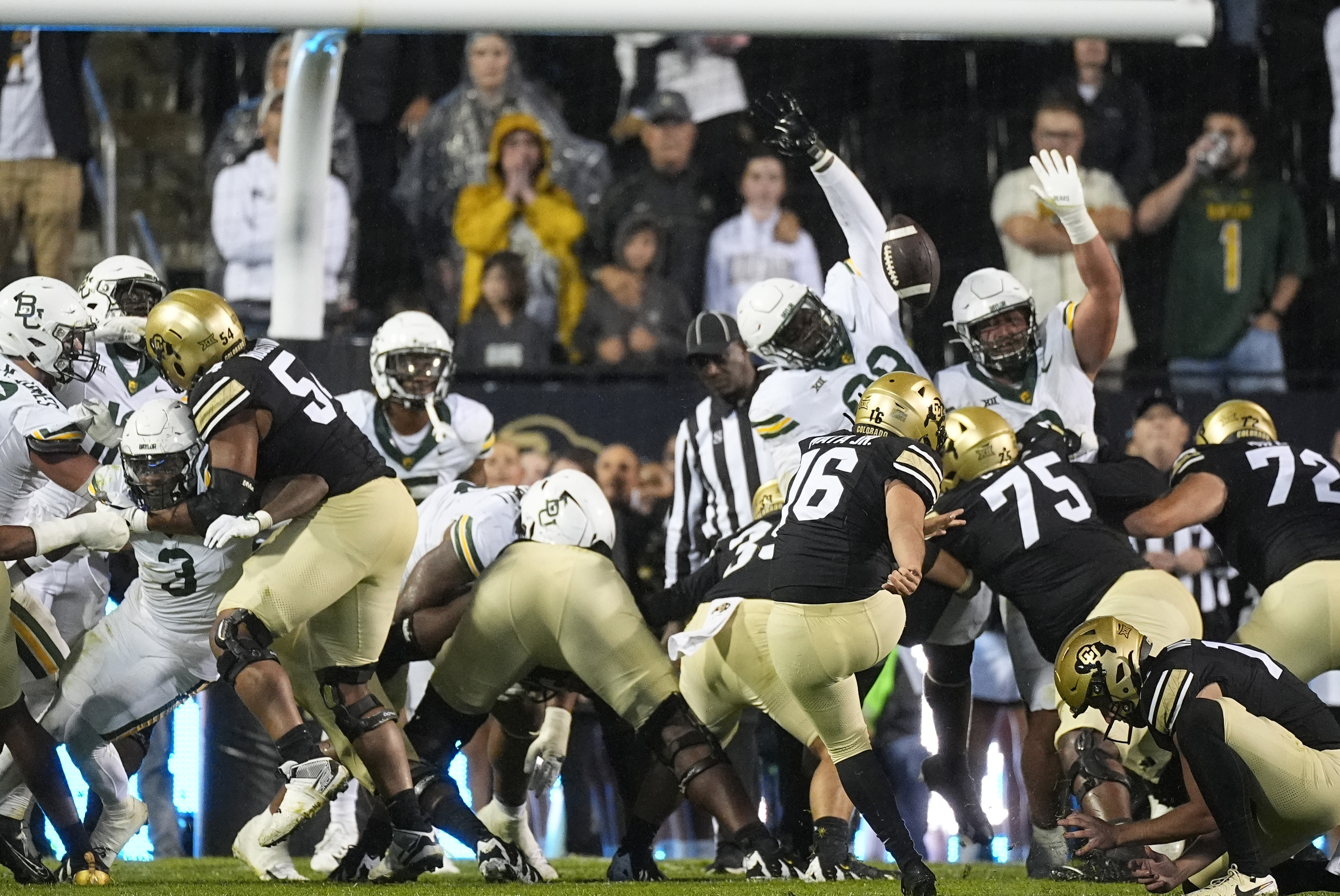Colorado place kicker Alejandro Mata (16) kicks extra point in overtime of an NCAA college football game Saturday, Sept. 21, 2024, in Boulder, Colo. (AP Photo/David Zalubowski) (David Zalubowski)