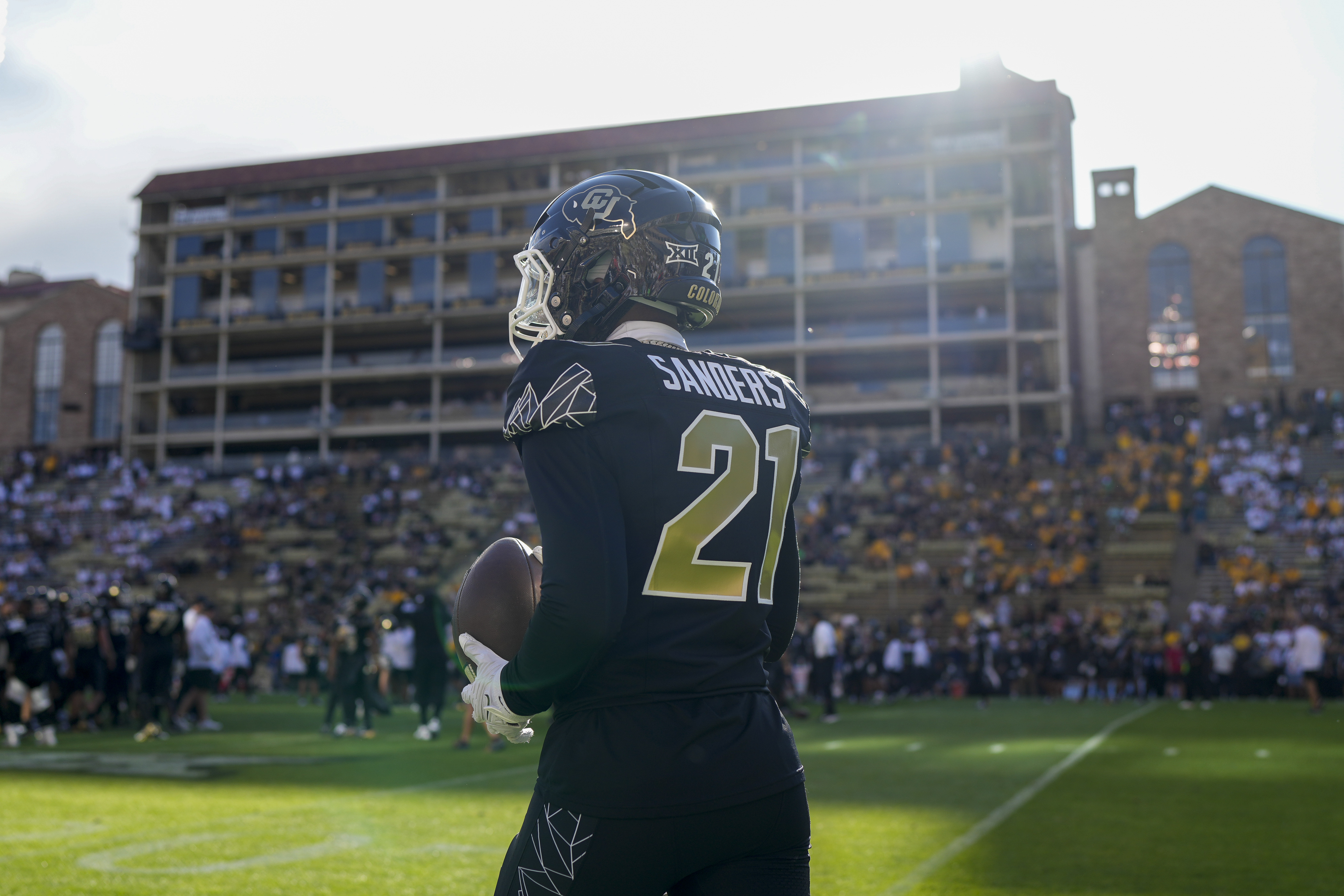 Colorado safety Shilo Sanders warms up against North Dakota State during an NCAA college football game Thursday, Aug. 29, 2024, in Boulder, Colorado. (AP Photo/Jack Dempsey) (Jack Dempsey)