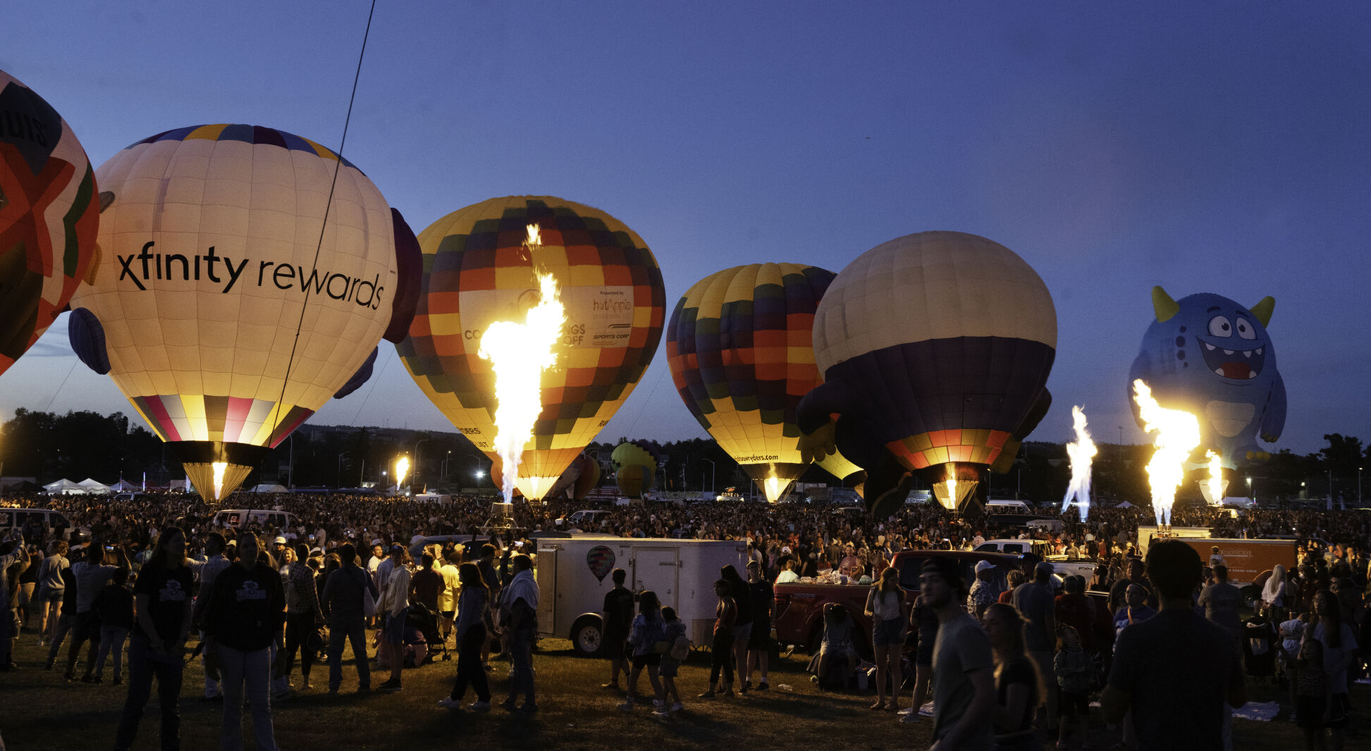 The overall scene of the balloon glow evening of the Colorado Springs Labor Day Lift Off on Sunday, Sept. 1, 2024.
