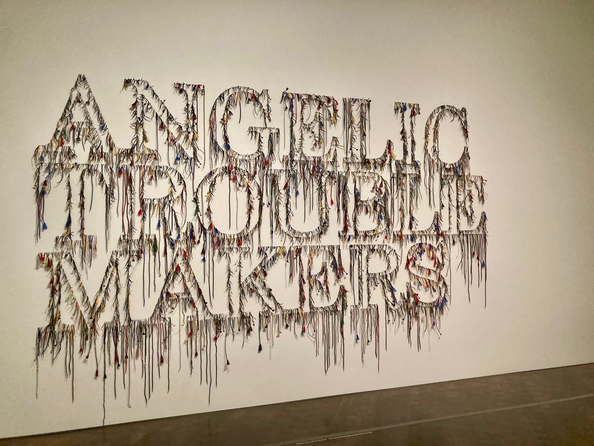 Nari Ward (Jamaica), Angelic Troublemakers, 2016. Shoelaces; 108 in. x 163 in. x 3.5 in. Denver Art Museum: Funds from the Contemporary Collectors’ Circle with additional support from Vicki and Kent Logan, Catherine Dews Edwards and Philip Edwards, Craig Ponzio, Ellen and Morris Susman, and Bryon Adinoff and Trish Holland, 2021.38. © Courtesy of the artist and Lehmann Maupin, New York, Hong Kong, Seoul, and London.Made of thousands of shoelaces, “Angelic Troublemakers” is one of Curator Rory Padeken’s favorite art works. (Colleen Smith/Special to The Denver Gazette)