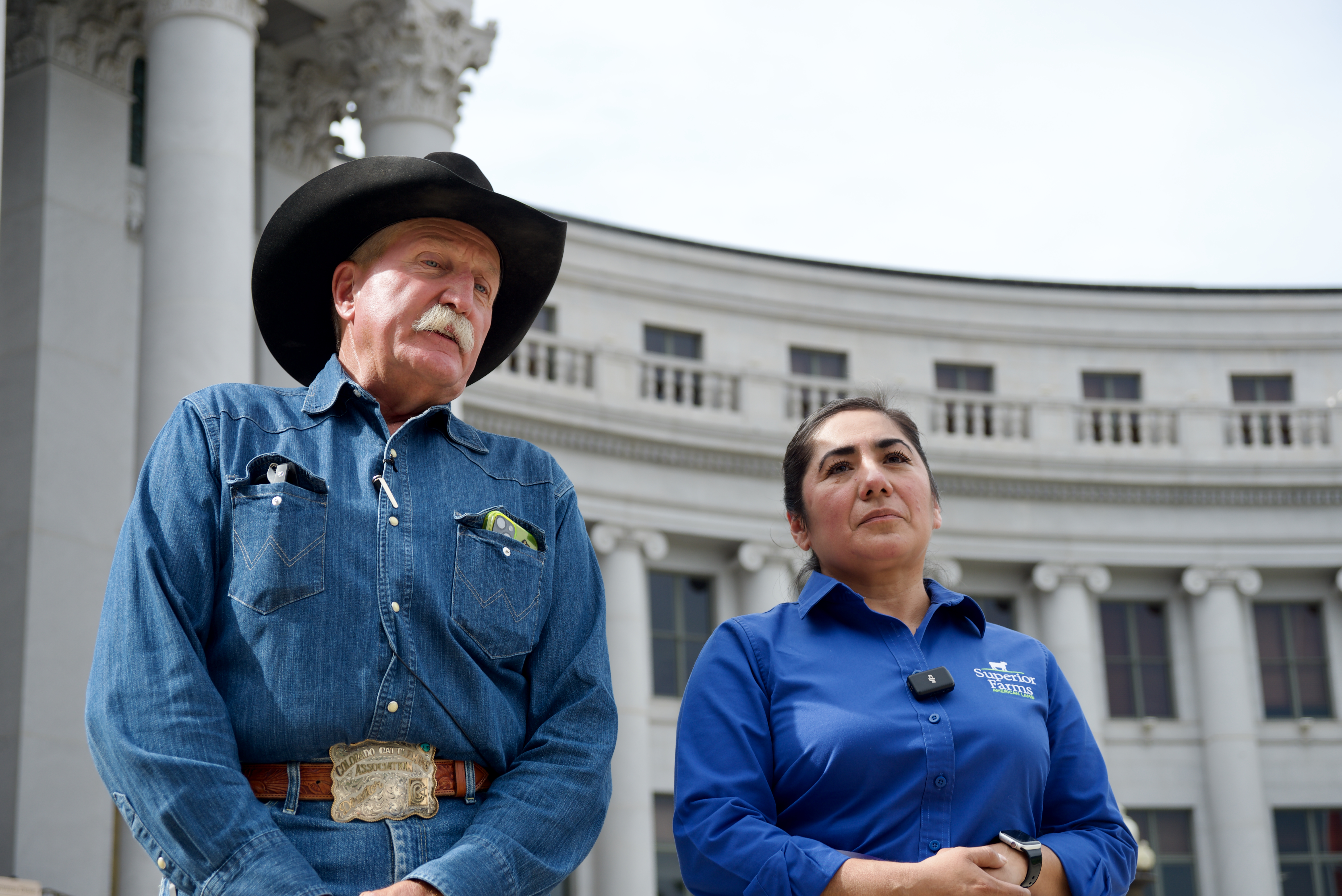 Kenny Rodgers of the Colorado Livestock Association and Isabel Bautista with Superior Farms speak to members of the media after a press conference on Wednesday, Sept. 11, 2024. (Alex Edwards/The Denver Gazette) (AlexanderEdwardsBusiness Reporteralex.edwards@gazette.comhttps://secure.gravatar.com/avatar/dbaa50cc8a9183e280c297e3afa72ace?d=mm&r=g)