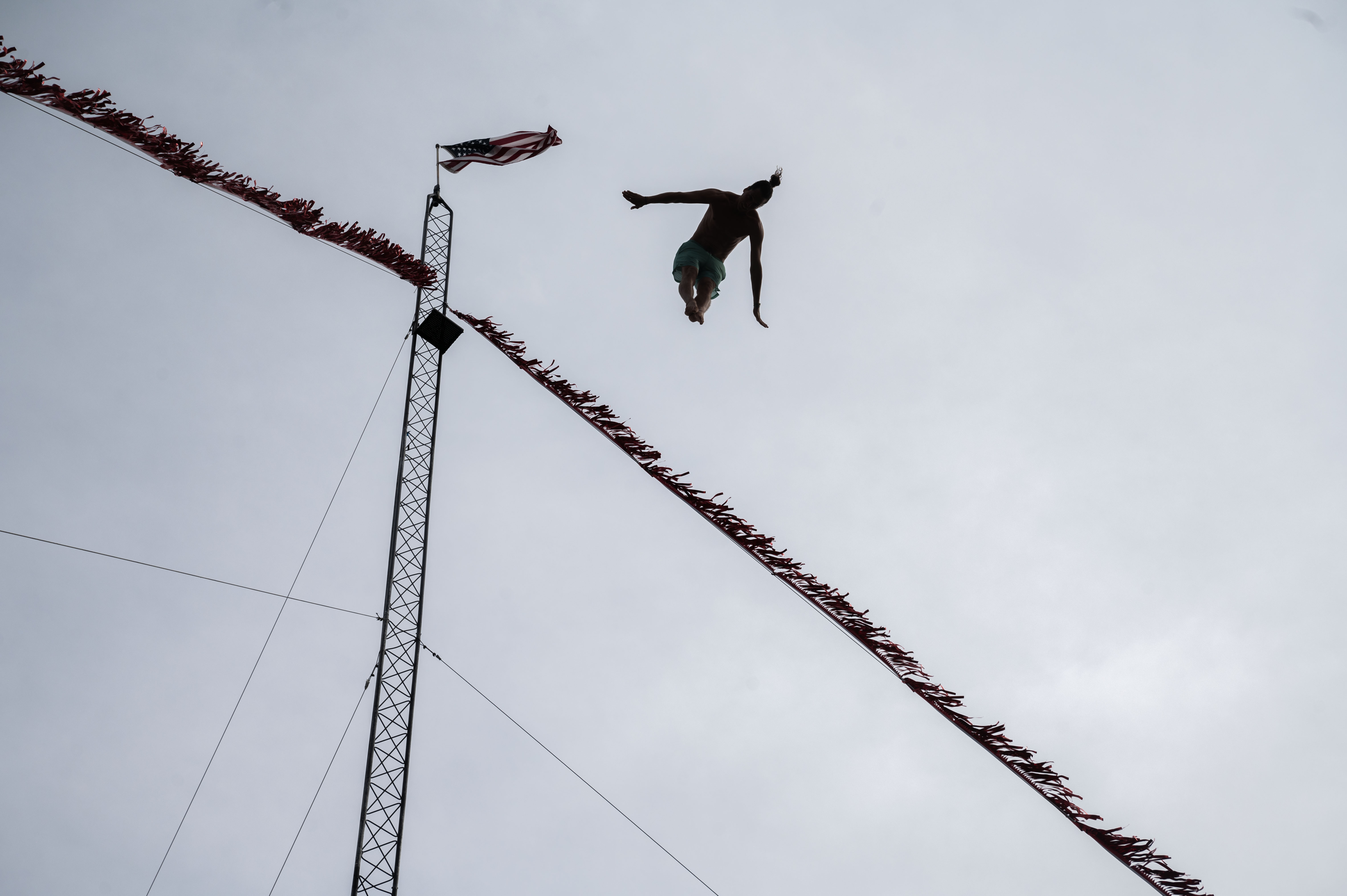 Travis Simms performs a high-dive from 8 stories up during the All American High Dive Show at the Colorado State Fair on Wednesday, Aug. 28, 2024 (Stephen Swofford, Denver Gazette) (StephenSwoffordPhotographerstephen.swofford@gazette.comhttps://secure.gravatar.com/avatar/1ddcaf11c5d70eaa58546ddc4e038687?d=mm&r=g)
