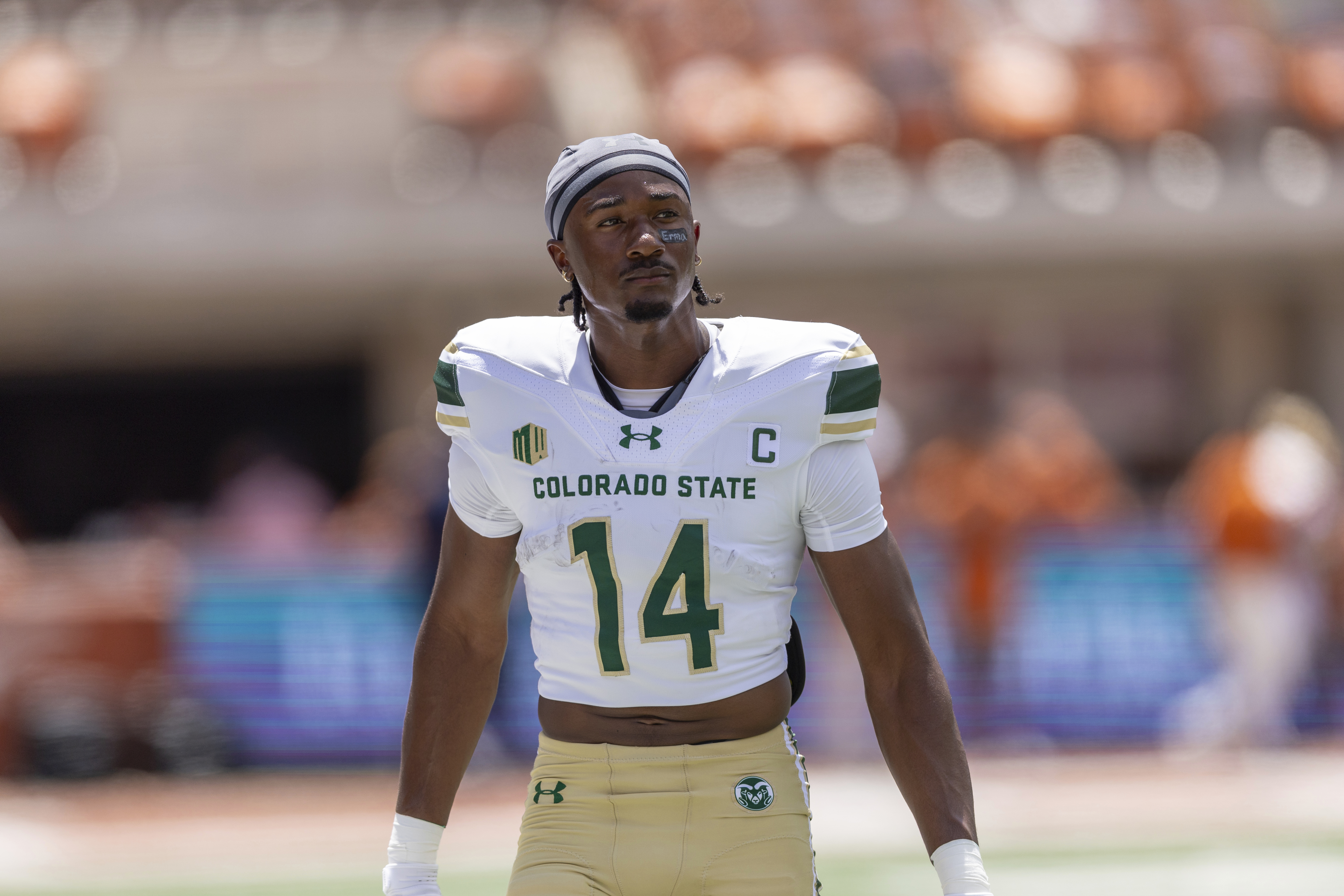 Colorado State wide receiver Tory Horton (14) prepares to compete against Texas before an NCAA football game on Saturday, Aug. 31, 2024 in Austin, Texas. (AP Photo/Stephen Spillman) (Stephen Spillman)