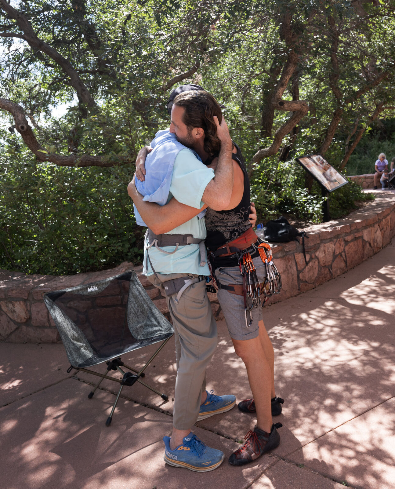 Ron Smith, left, and his son, Craig Richard, hug after Richard completed a route in Garden of the Gods Park Thursday, Aug. 22, 2024, in Colorado Springs. (The Gazette, Christian Murdock) (Christian Murdock, The Gazette)