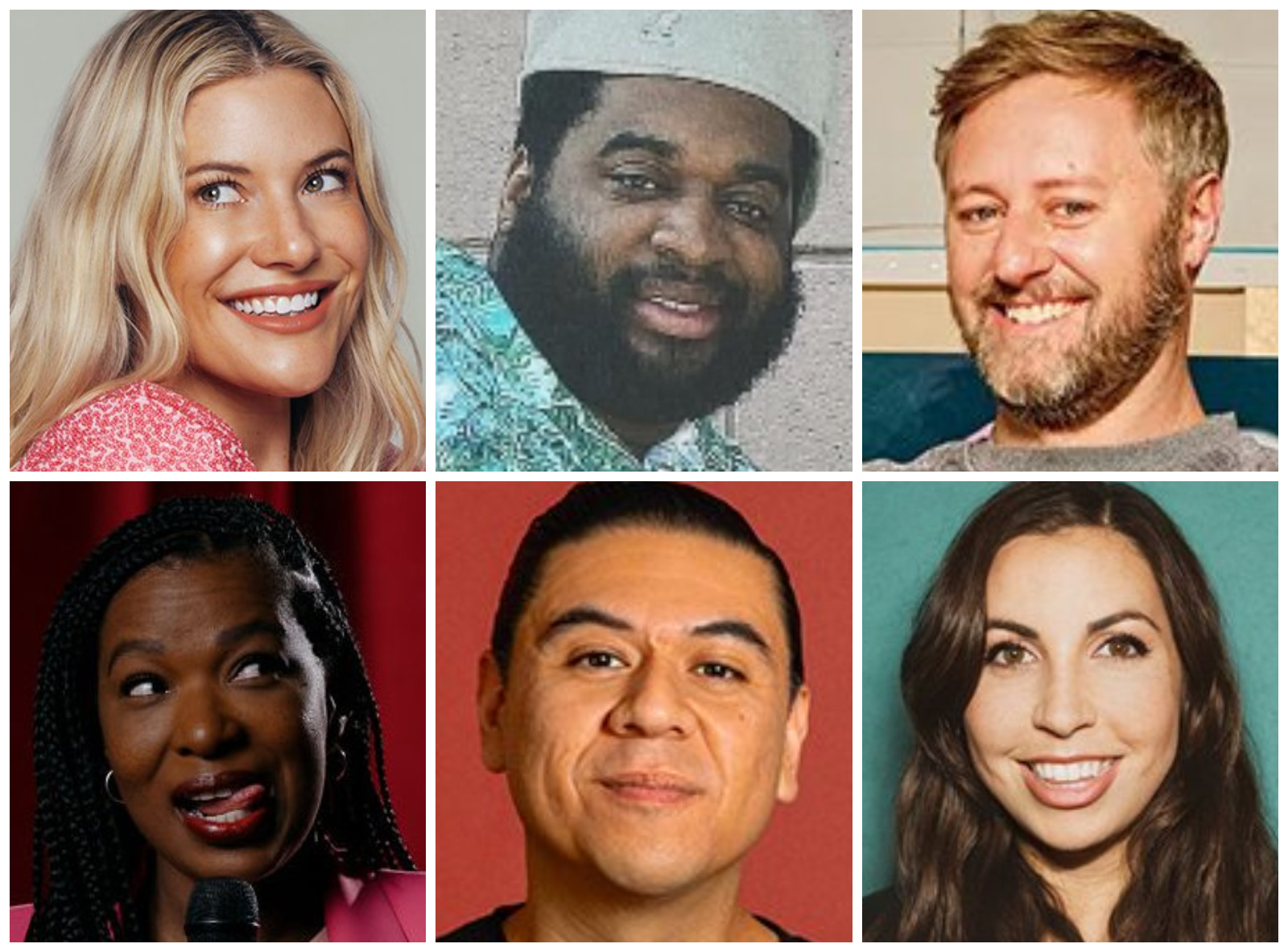 Intriguing comedians to watch at the 2024 High Plains Comedy Festival include, top row from left: Katherine Blanford, the one-named Mandal and Rory Scovel. Bottom row: Jenae Burris, Chris Estrada and Caitlin Cook. The festival runs Sept. 19-21 at six venues, most in the Baker neighborhood.
