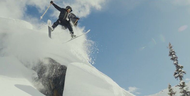 Skier Mark Abma jumps off a cliff while skiing in the Warren Miller Entertainment ski movie '75'. (Courtesy, Warren Miller Entertainment)