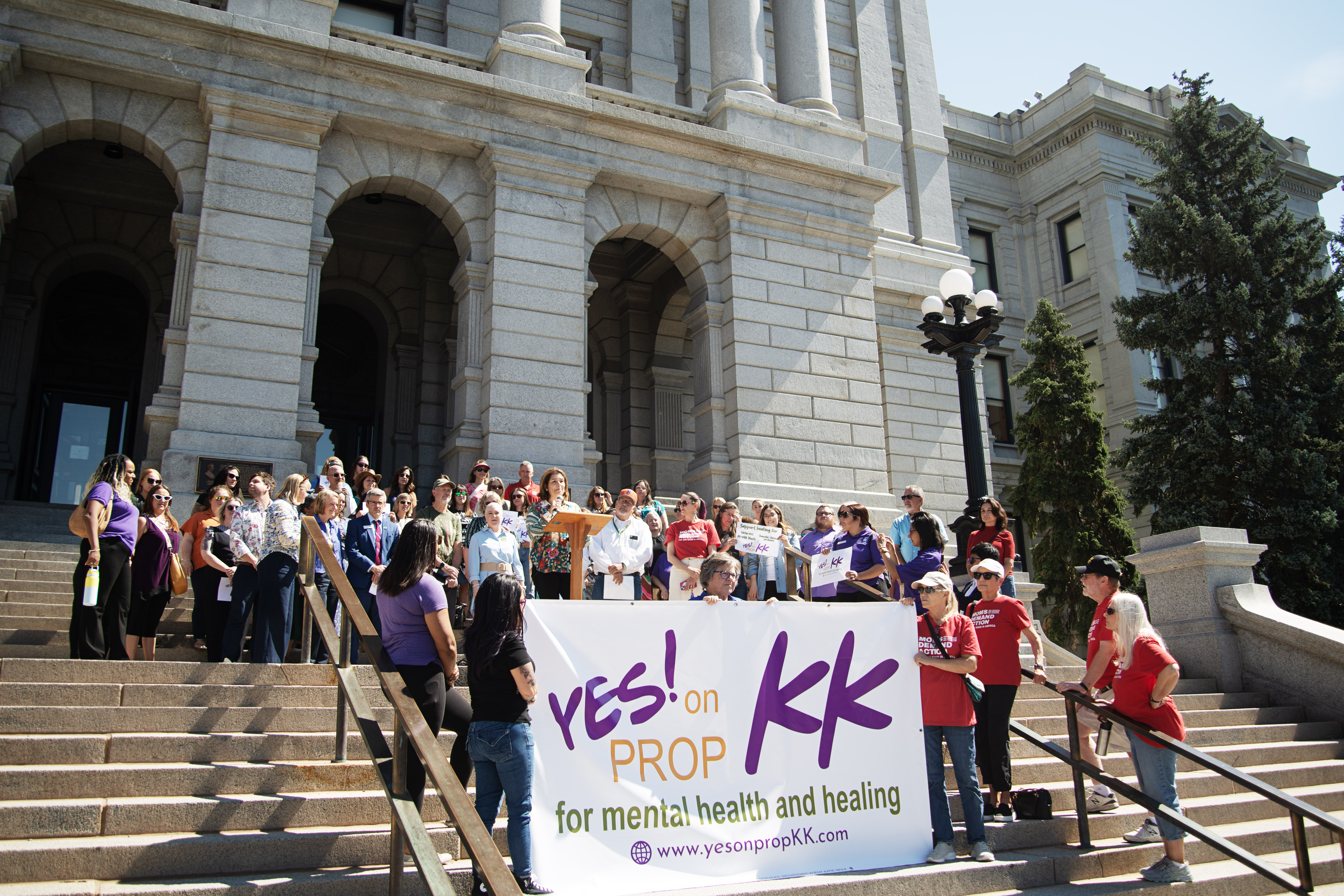 PHOTOS: Supporters of Prop KK, proposed excise tax on guns and ammo to raise funds for mental health, other victims services, rally on capitol steps