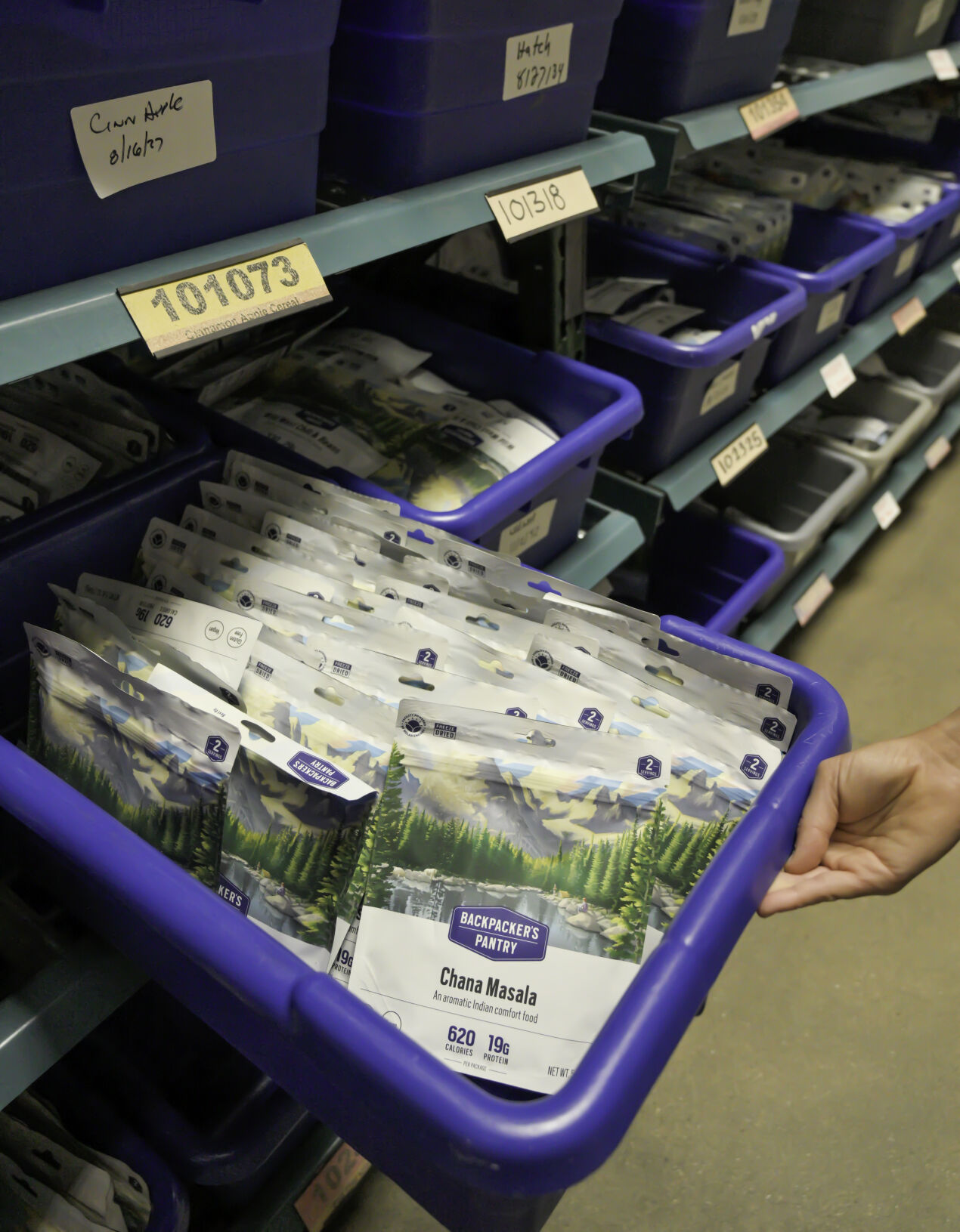 Freeze-dried food products are in bins to be sold in stores as Astronaut Foods or Backpacker’s Pantry at the headquarters in Boulder on Friday, Sept. 13, 2024. (Jerilee Bennett The Gazette)