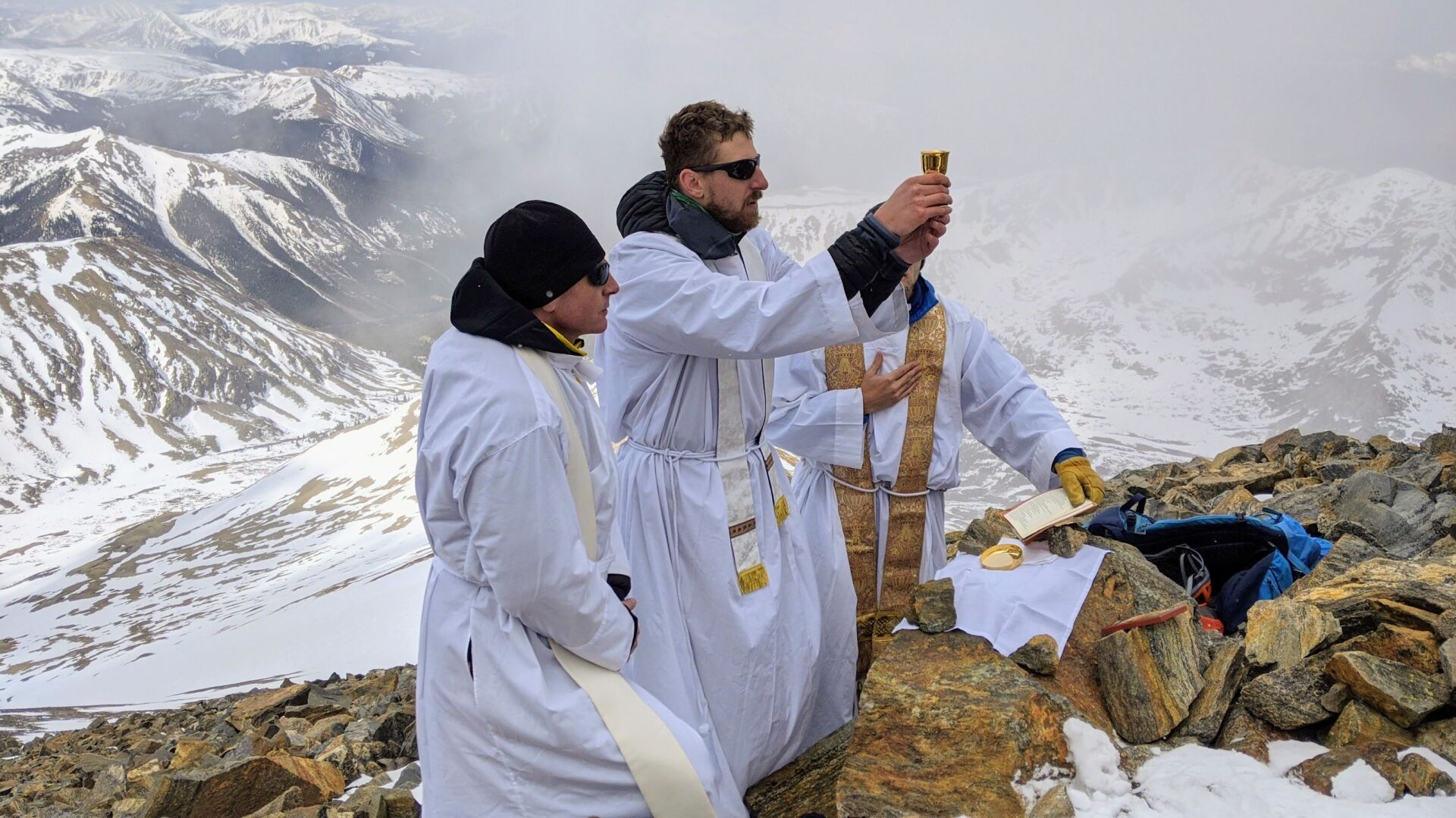 Father Sean Conroy says Mass on the summit of Grays Peak. (Courtesy of the archdiocese of Denver)