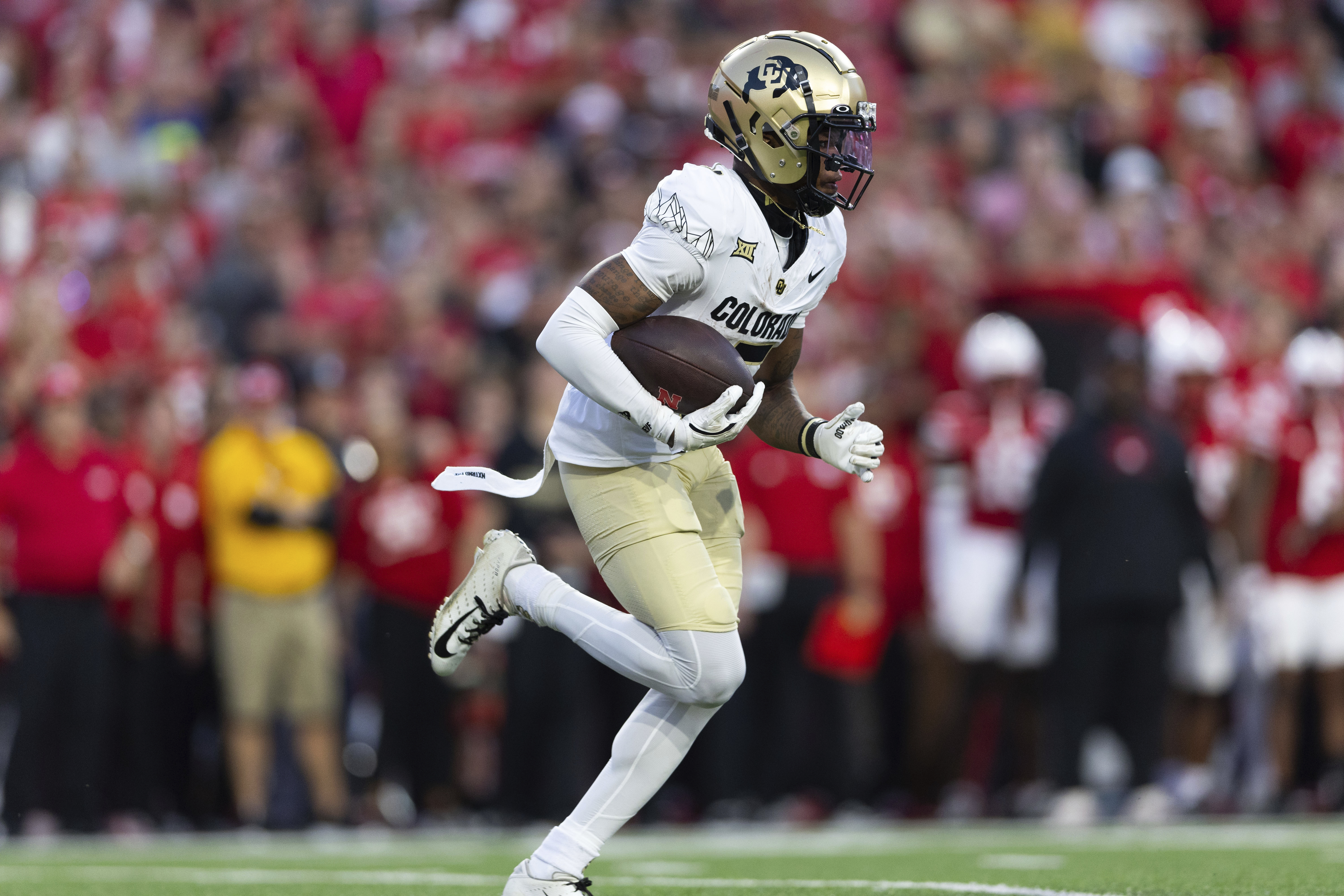 Colorado wide receiver Jimmy Horn Jr. carries a kickoff return against Nebraska during the first half of an NCAA college football game Saturday, Sept. 7, 2024, in Lincoln, Neb. (AP Photo/Rebecca S. Gratz) (Rebecca S. Gratz)
