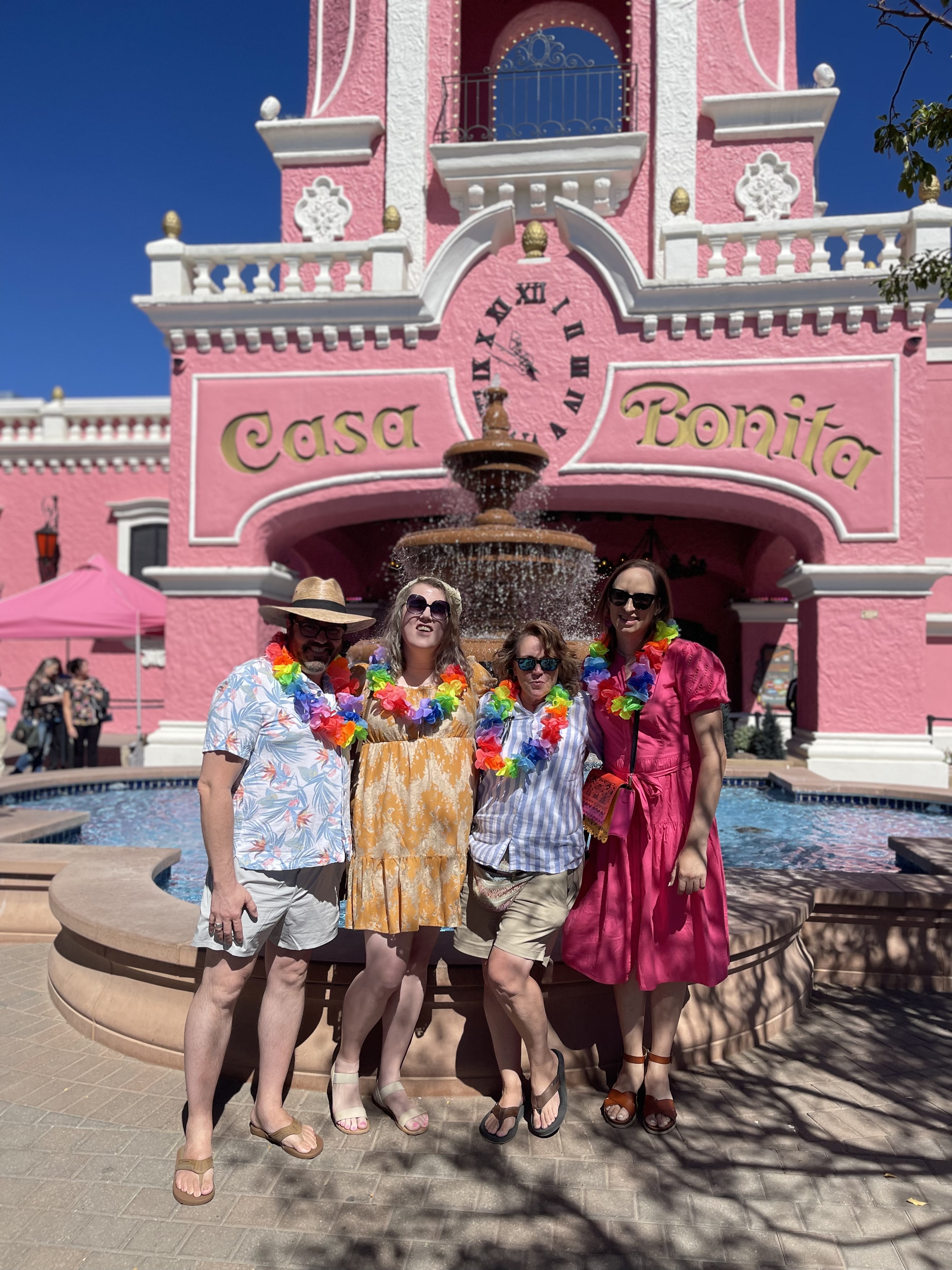 Left to right: David Musgrave, Josie Valko, Nico Brambila and Eliska Valko pose outside Casa Bonita on Sept. 19, 2024. (Courtesy photo, Casa Bonita)