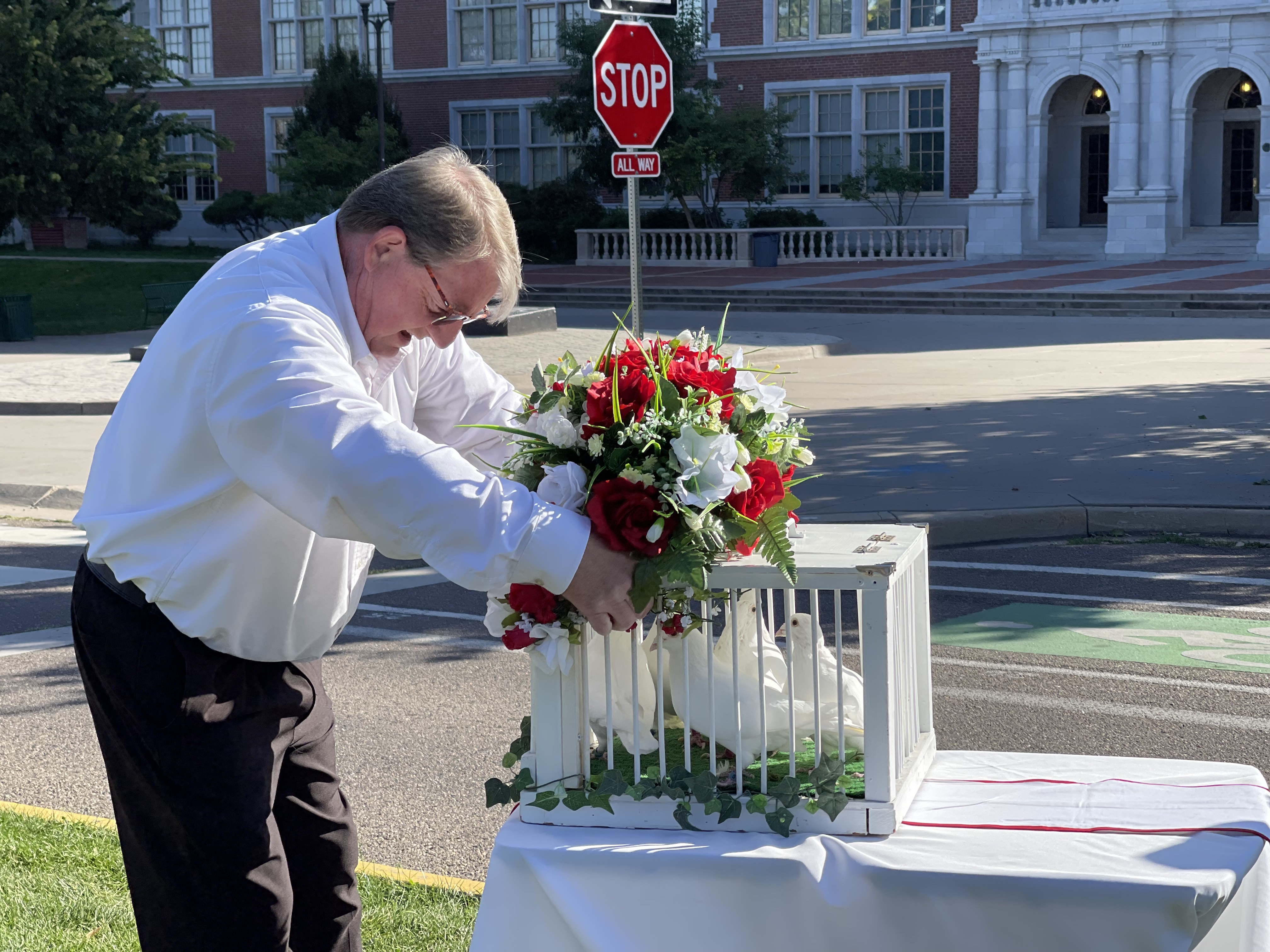 James Bowman, owner of Aphrodites Doves, places a box of six doves in front of East High School on Friday, Sept. 22, 2023. The dove release occurred on the six-month anniversary of the day two administrators at East High School were shot and to remember the victims of gun violence. (NicoBrambilanico.brambila@denvergazette.comhttps://denvergazette.com/content/tncms/avatars/4/ec/74a/4ec74aa2-71b0-11ed-af6f-0f0ae7acf7b0.d52fca74e95503d77da50127c9ff4e2d.png)