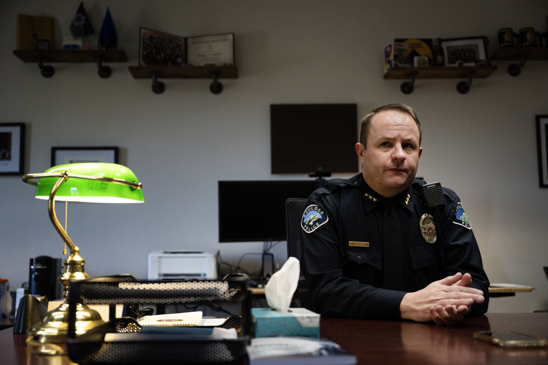 FILE PHOTO: Boulder Police Department Interim Chief Stephen Redfearn listens to and contemplates a question during an interview in his office on Monday, Jan. 29, 2024, in Boulder, Colo. He was named police chief on Friday, Sept. 6, 2024. (Timothy Hurst/Denver Gazette) (TimHursttim.hurst@gazette.comhttps://secure.gravatar.com/avatar/aca82bd62b4ee425c598527cd6faa1b1?d=mm&r=g)