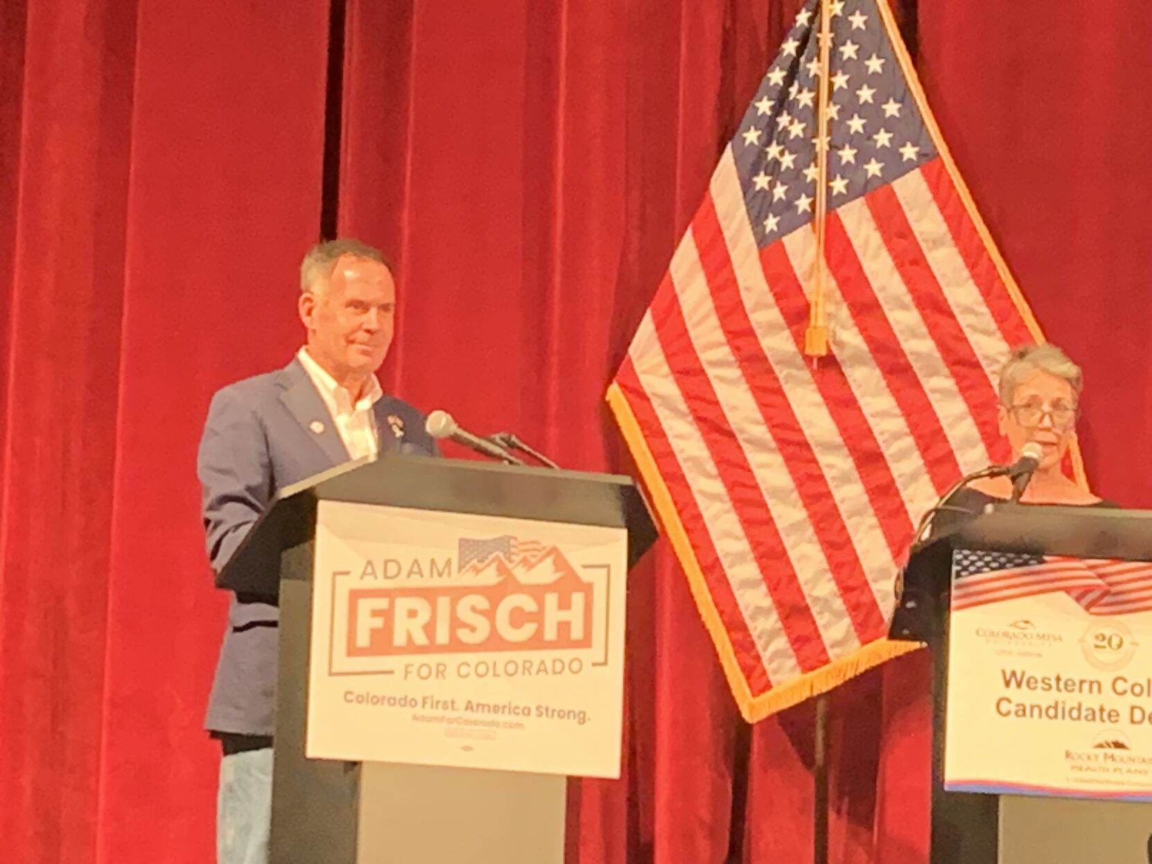 Adam Frisch, Democratic candidate for Congressional District 3, at Club 20's debate day event in Grand Junction on Sept. 21. It was the first debate between the two major party candidates.