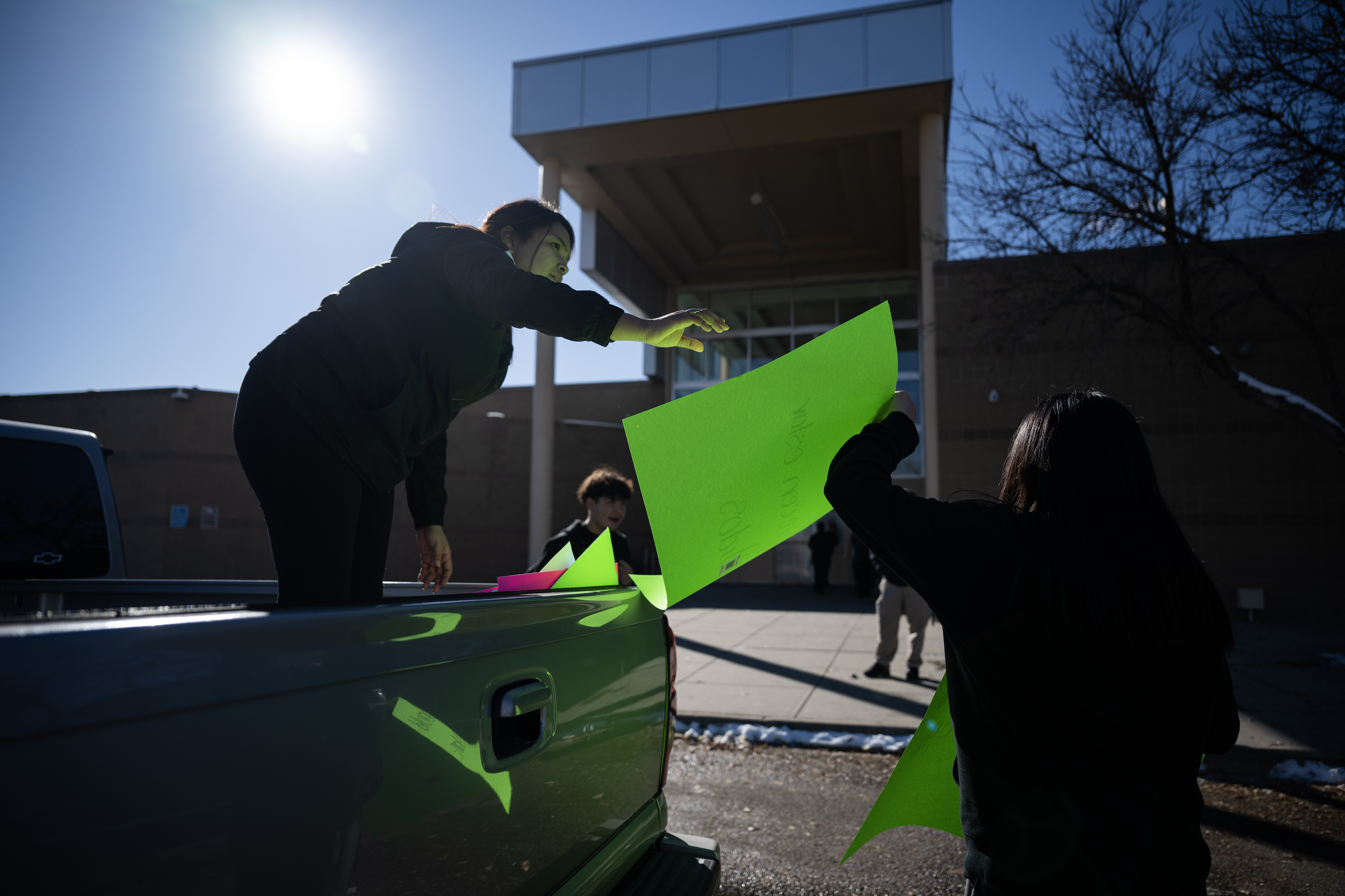Dr. Martin Luther King, Jr. Early College junior Rita Guerrero hands out posters before a student walkout in support of a student who was attacked outside of the school last Wednesday and in protest of youth violence policies in Denver Public Schools on Tuesday, Oct. 31, 2023, in Denver, Colo. (Timothy Hurst/Denver Gazette) (TimHursttim.hurst@gazette.comhttps://secure.gravatar.com/avatar/aca82bd62b4ee425c598527cd6faa1b1?d=mm&r=g)