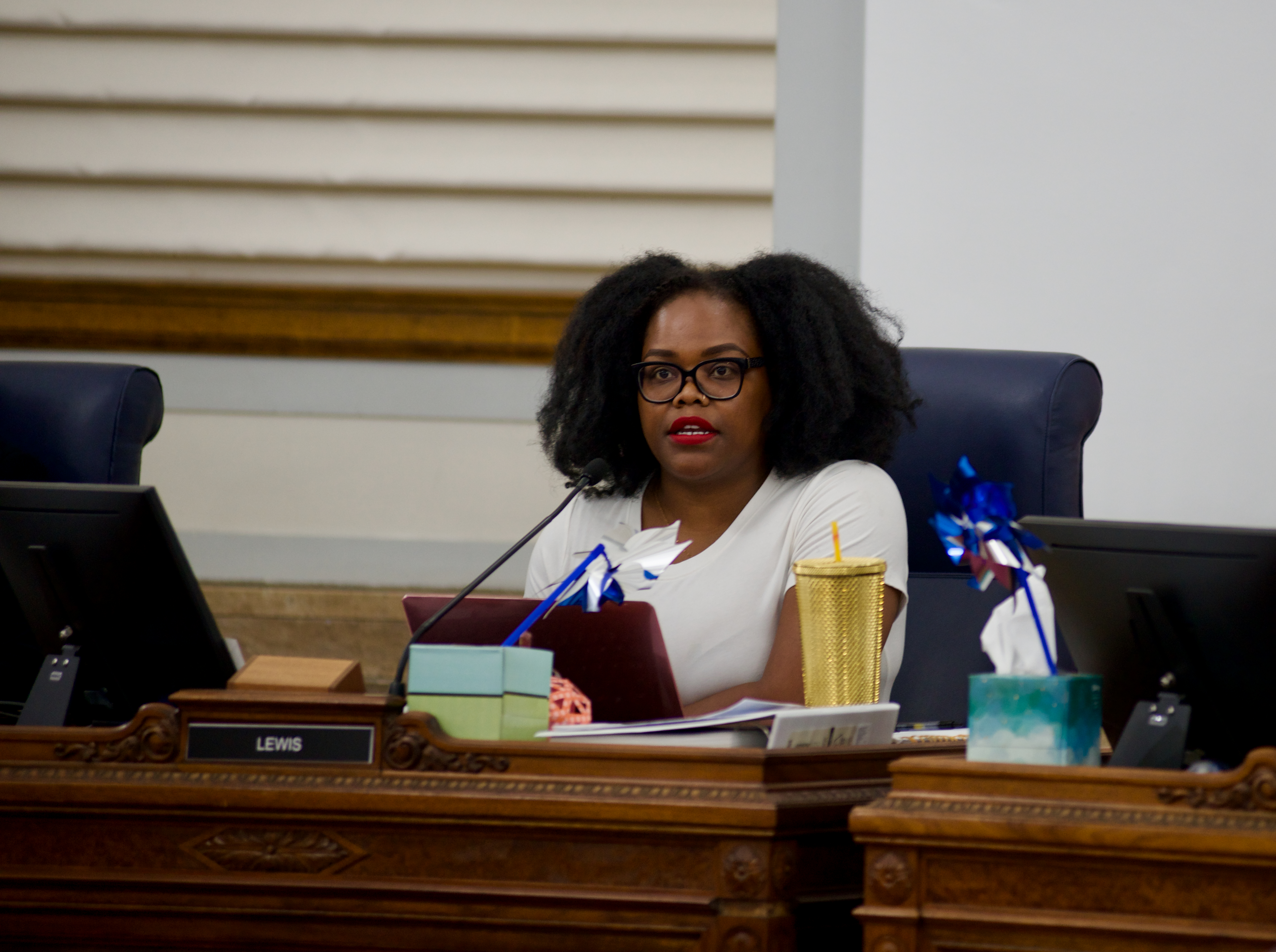 FILE PHOTO: Shontel Lewis delivers remarks during a Denver City Council meeting on Monday September 9, 2024. She was one of three members who voted against a $1.7 million contract designed to support small businesses hurt by the lingering effects of the COVID-19 pandemic. (AlexanderEdwardsBusiness Reporteralex.edwards@gazette.comhttps://secure.gravatar.com/avatar/dbaa50cc8a9183e280c297e3afa72ace?d=mm&r=g)