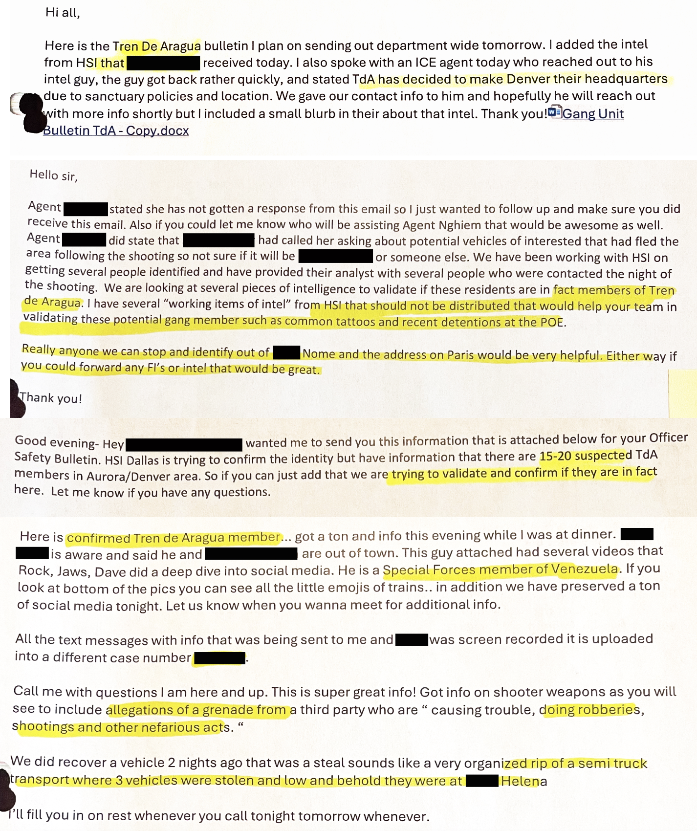 Internal emails show authorities were aware of Tren de Aragua members in Colorado earlier than disclosed. (Denver Gazette)
