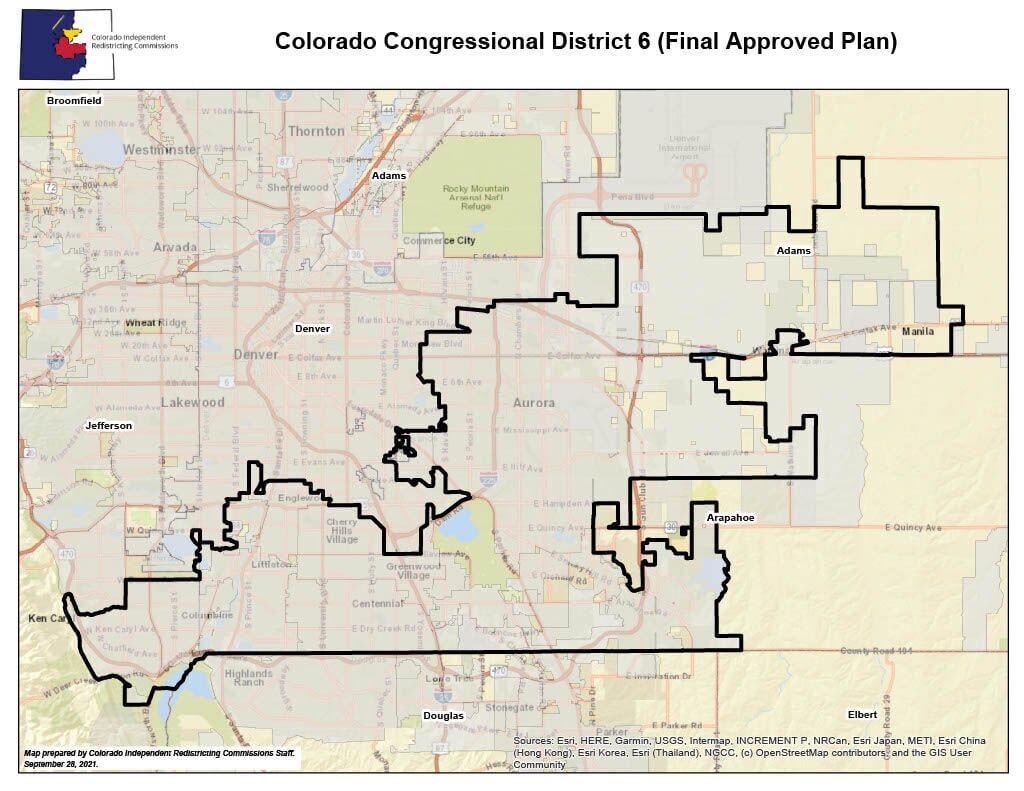 Colorado's 6th Congressional District Map. (Source: Colorado Independent Redistricting Commissions).