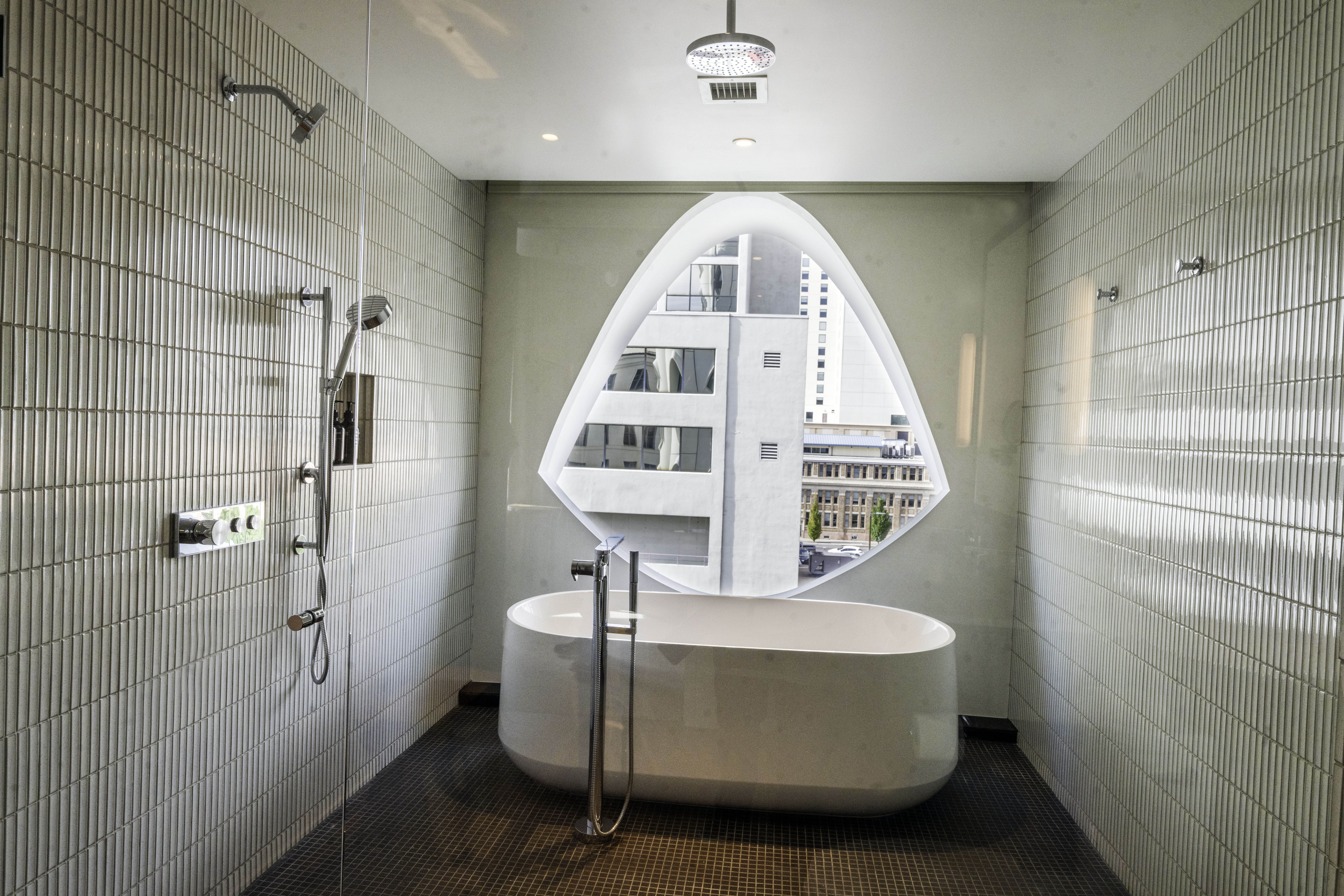 A shower room in one of the suites at the new Populus Hotel on Thursday, Oct. 17, 2024. (JerileeBennettjerilee.bennett@gazette.comhttps://secure.gravatar.com/avatar/a400b0ac348f1407dc2709999dc38d3b?d=mm&r=g)