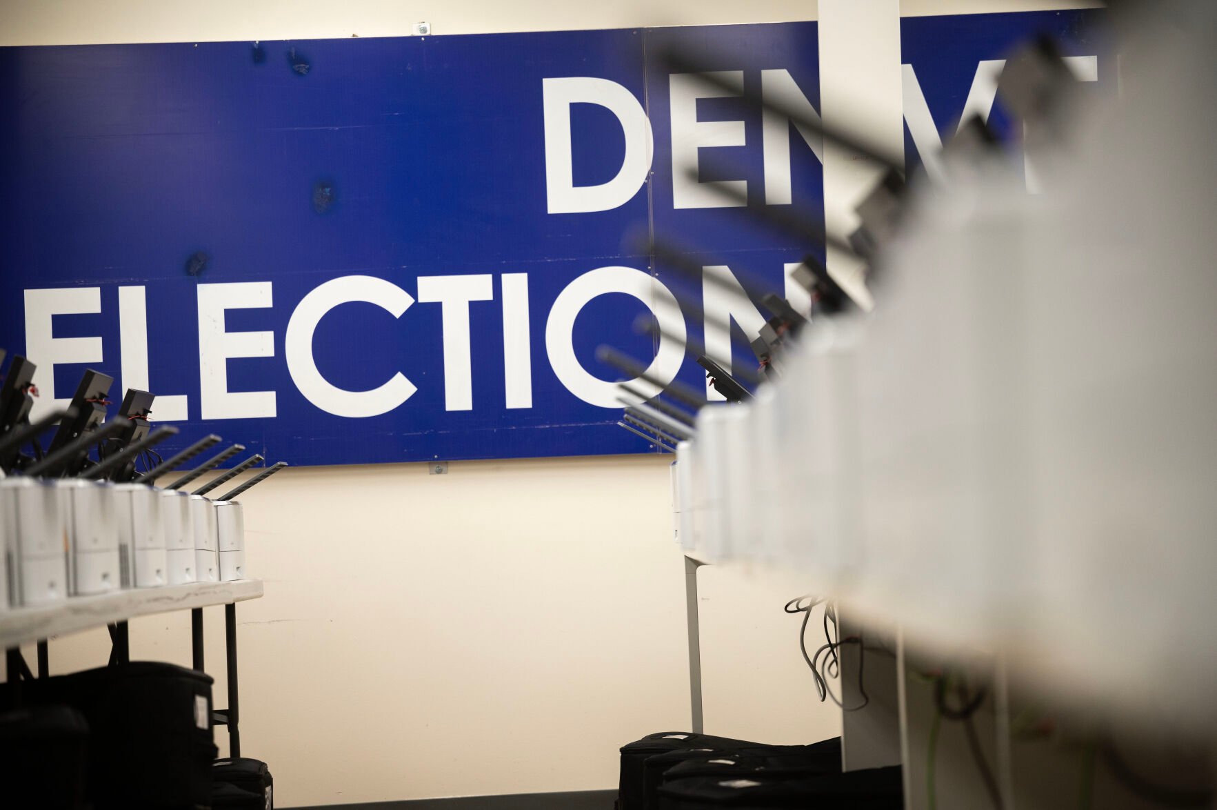 Dozens of machines for counting ballots sit in wait at the Denver elections office on Wednesday, Oct. 2, 2024 as workers prepare for the upcoming presidential election (Stephen Swofford, Denver Gazette) (StephenSwoffordPhotographerstephen.swofford@gazette.comhttps://secure.gravatar.com/avatar/1ddcaf11c5d70eaa58546ddc4e038687?d=mm&r=g)