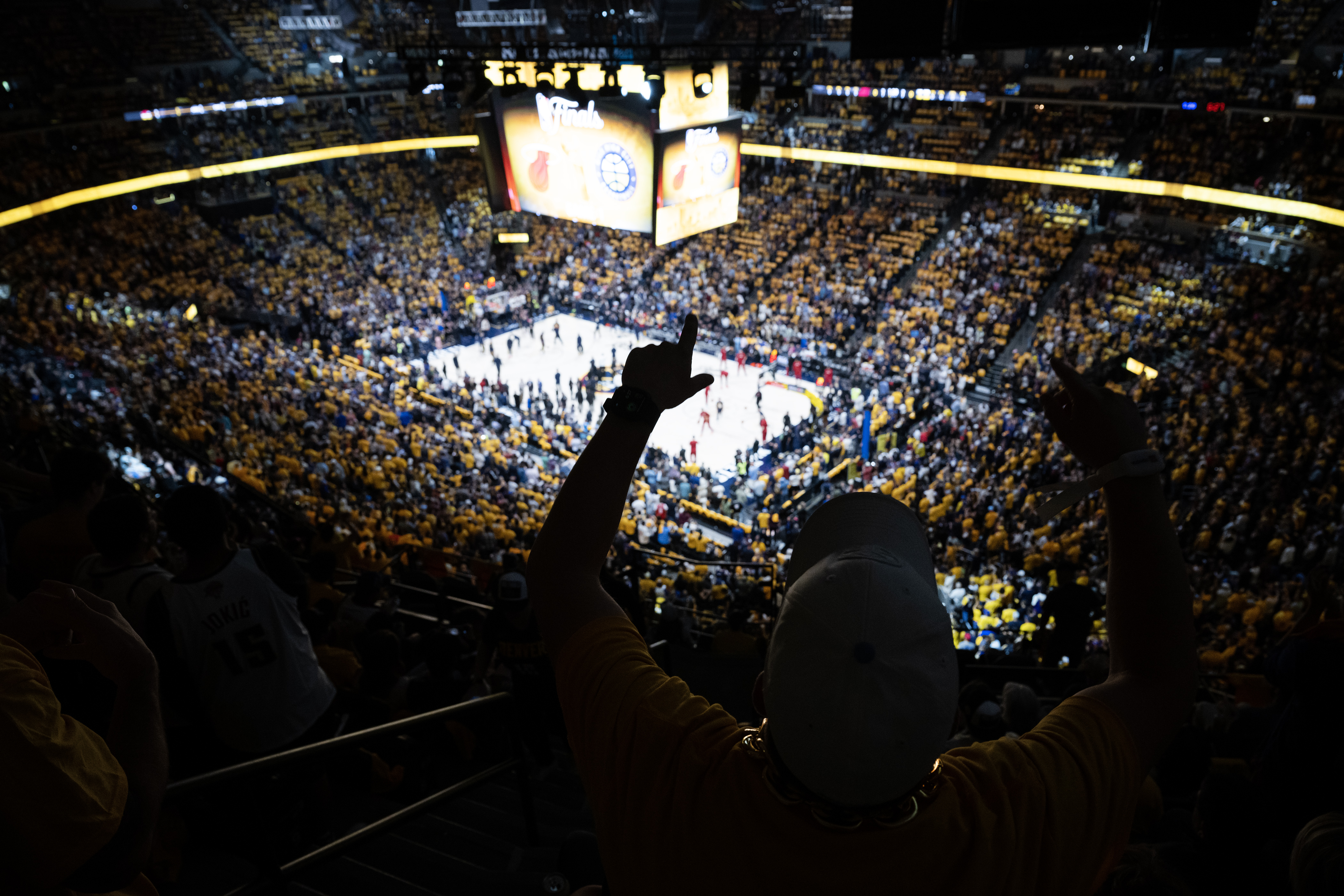 Fans get hyped before the first half of Game 1 of the NBA Finals between the Denver Nuggets and Miami Heat on Thursday, June 1, 2023, at Ball Arena in Denver. (Timothy Hurst/Denver Gazette) (Timothy Hurst/Denver Gazette)