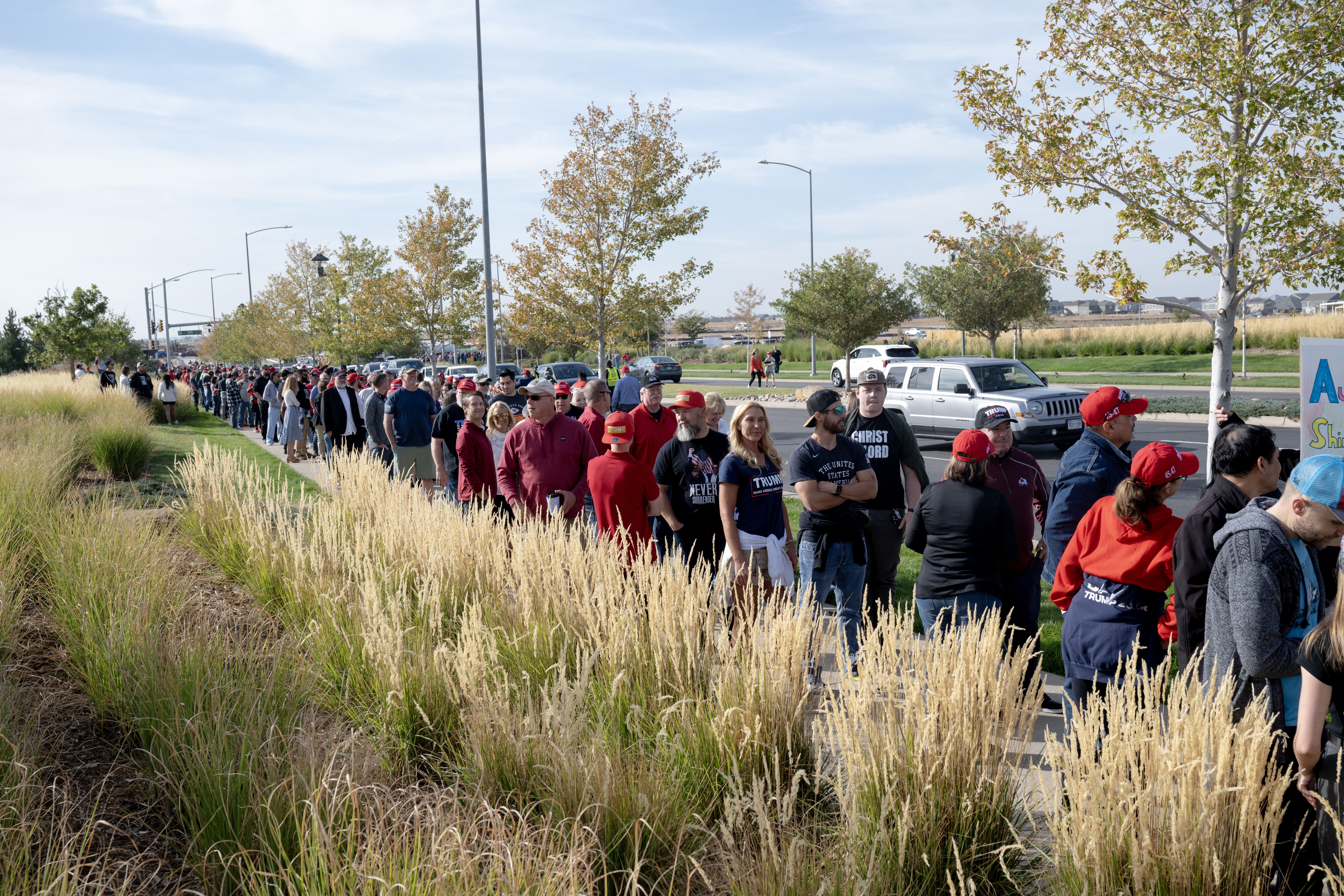 Thousands of people wait in line for entry into a Trump campaign rally at the Gaylord Rockies Resort and Convention Center, Friday, Oct. 11, 2024, in Aurora, Colo. (Parker Seibold, The Gazette) (Parker Seibold, The Gazette)