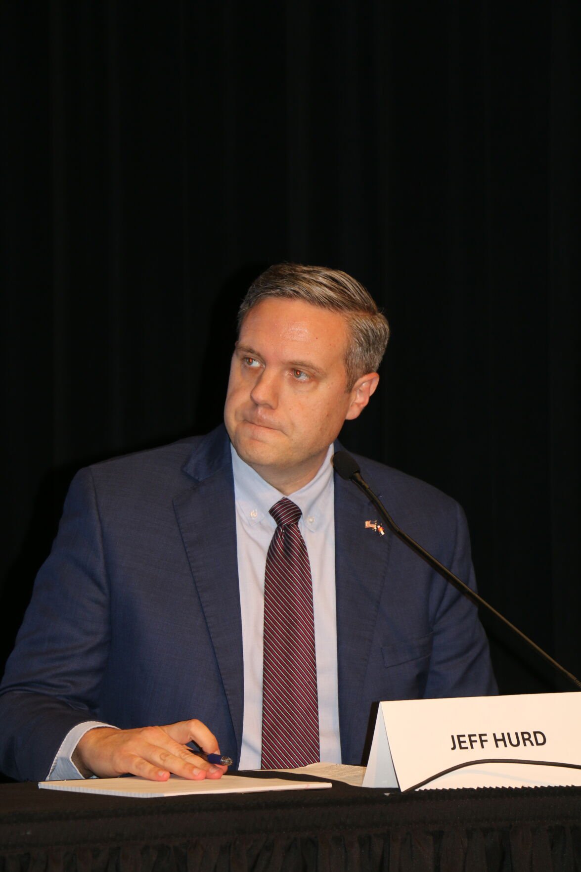 Republican Jeff Hurd listens to a question during the Congressional District 3 debate in Pueblo on Sept. 30. (Thelma Grimes)