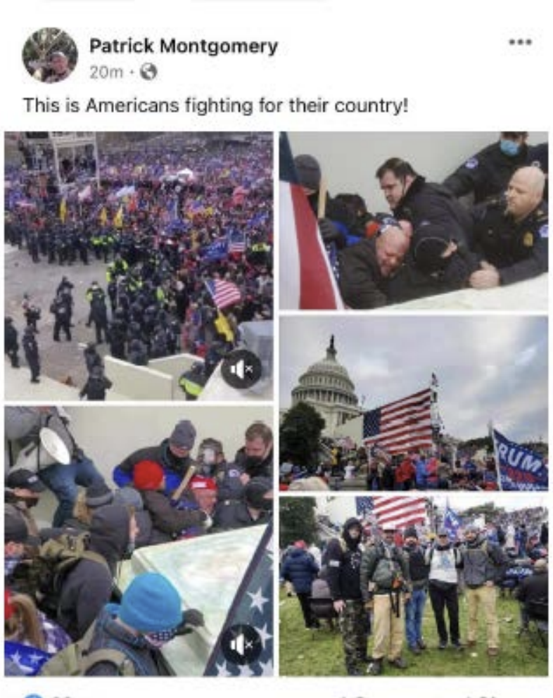 Patrick Montgomery's Facebook post from Jan. 6, 2021. (Provided by the FBI)