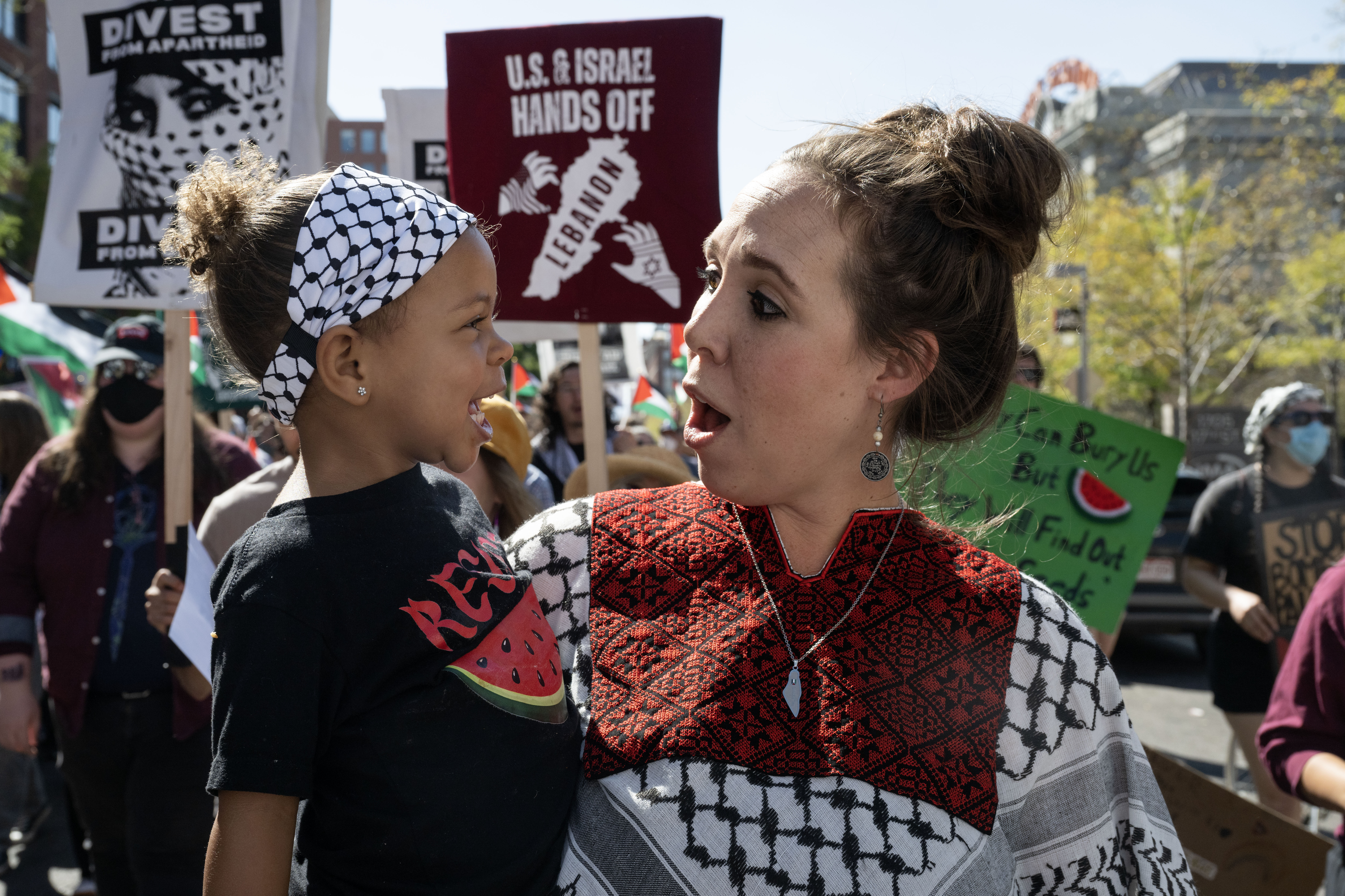 Protesters march through downtown Denver calling for divestment from Israel and an end to the conflict in Palestine on Monday, Oct. 7, 2024 (Stephen Swofford, Denver Gazette) (StephenSwoffordPhotographerstephen.swofford@gazette.comhttps://secure.gravatar.com/avatar/1ddcaf11c5d70eaa58546ddc4e038687?d=mm&r=g)
