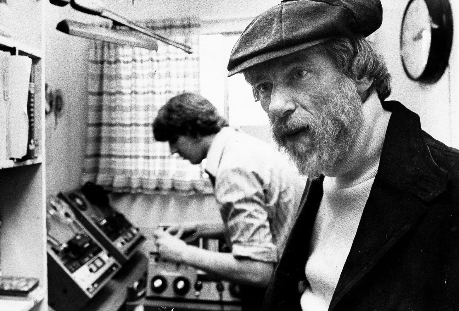 Denver radio host Alan Berg listens to tape of a man who had threatened him on the air – a KOA producer later identified the caller as David Lane, a Denver-born member of the Aryan Nations who convicted as a co-conspirator in Berg's execution. (John Gordon, Rocky Mountain News/Courtesy Denver Public Library.)