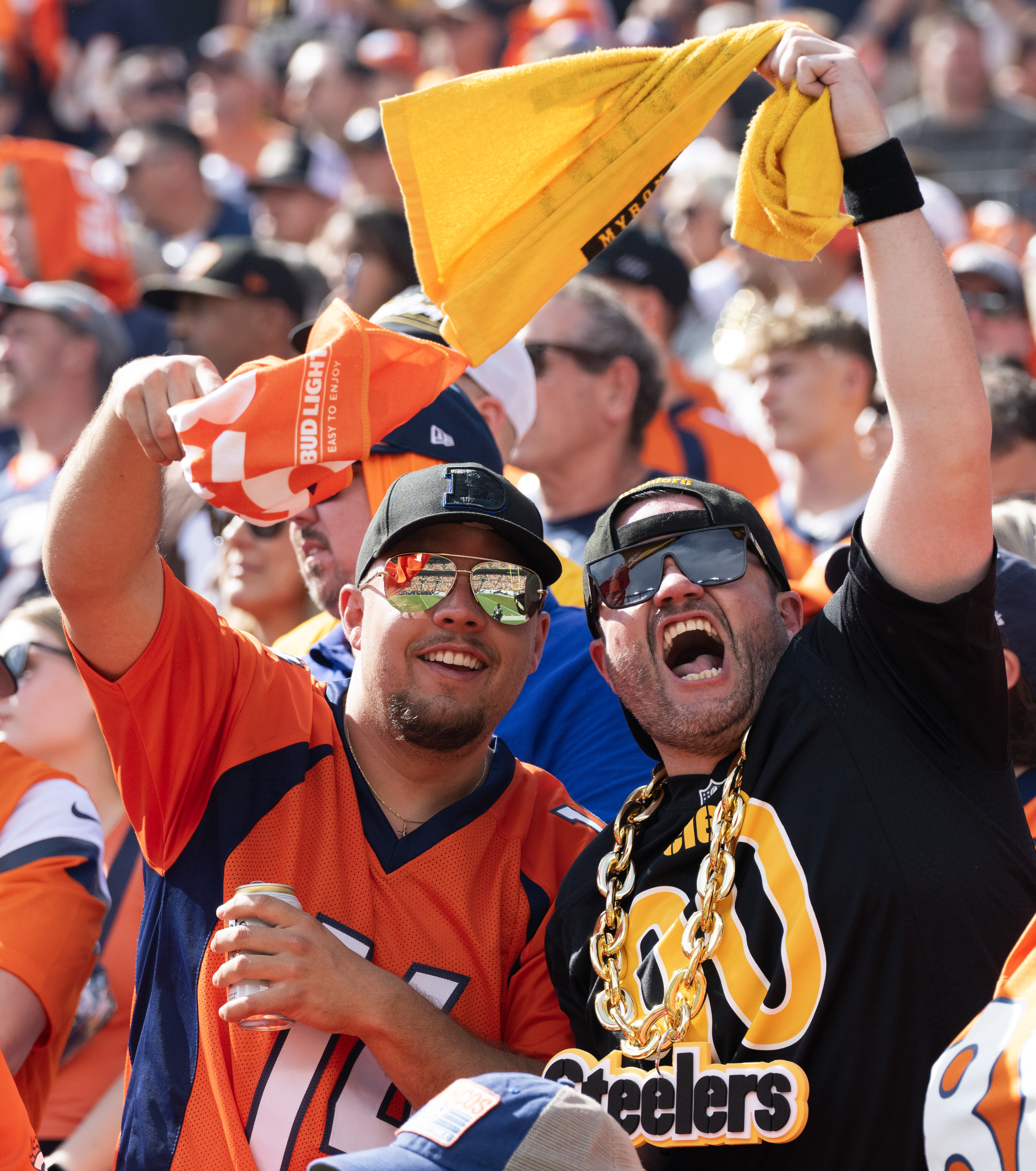 Broncos and Steeler fans cheered during the first half Sunday, Sept. 15, 2024, at Empower Field at Mile High in Denver. (The Gazette, Christian Murdock) (Christian Murdock)