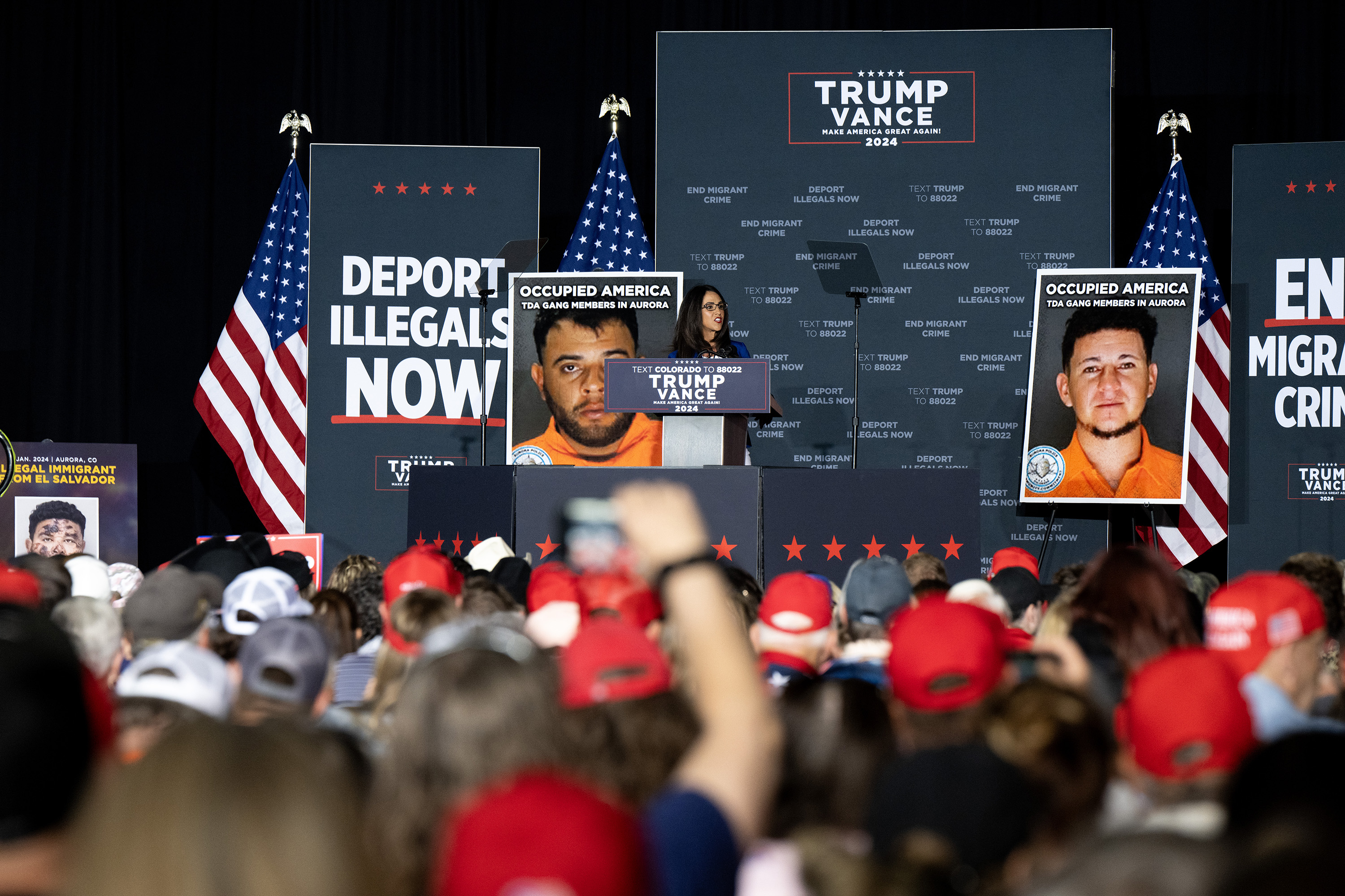 U.S. Rep. Lauren Boebert speaks at a Trump campaign rally at the Gaylord Rockies Resort and Convention Center, Friday, Oct. 11, 2024, in Aurora, Colo. (Parker Seibold, The Gazette) (Parker Seibold, The Gazette)