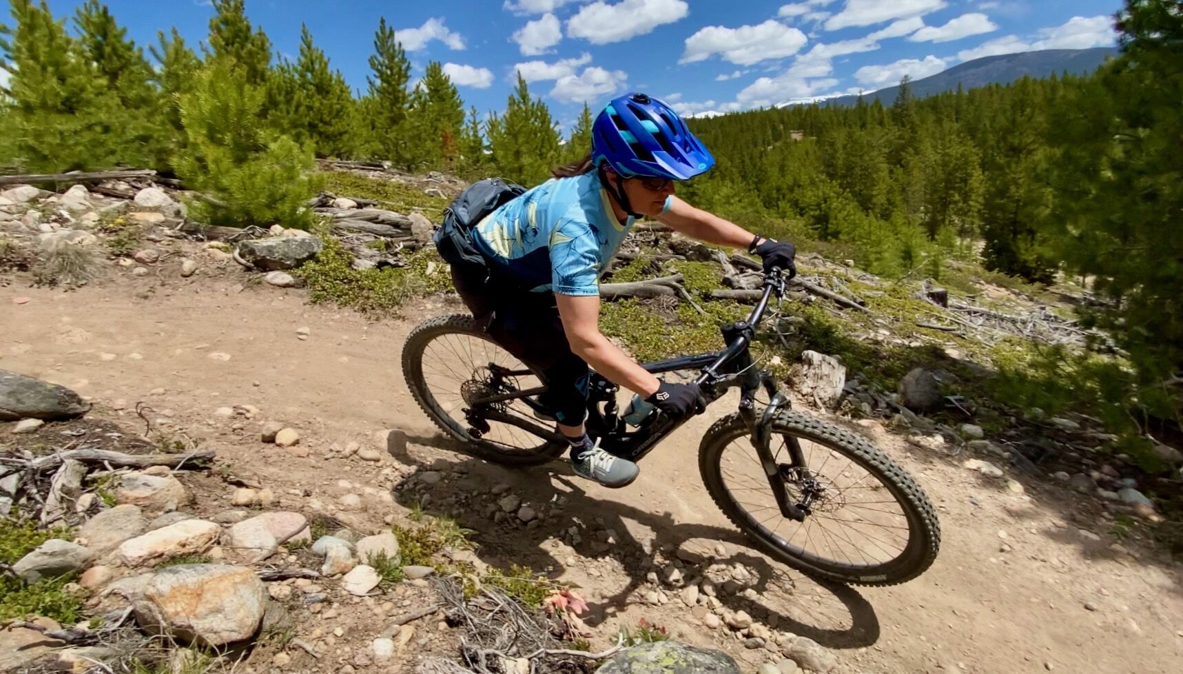 Wendy Sweet rides an e-bike on trails at the Frisco Peninsula Recreation Area. The town of Frisco-managed trail system is open to e-bikes. (courtesy of wendy sweet)
