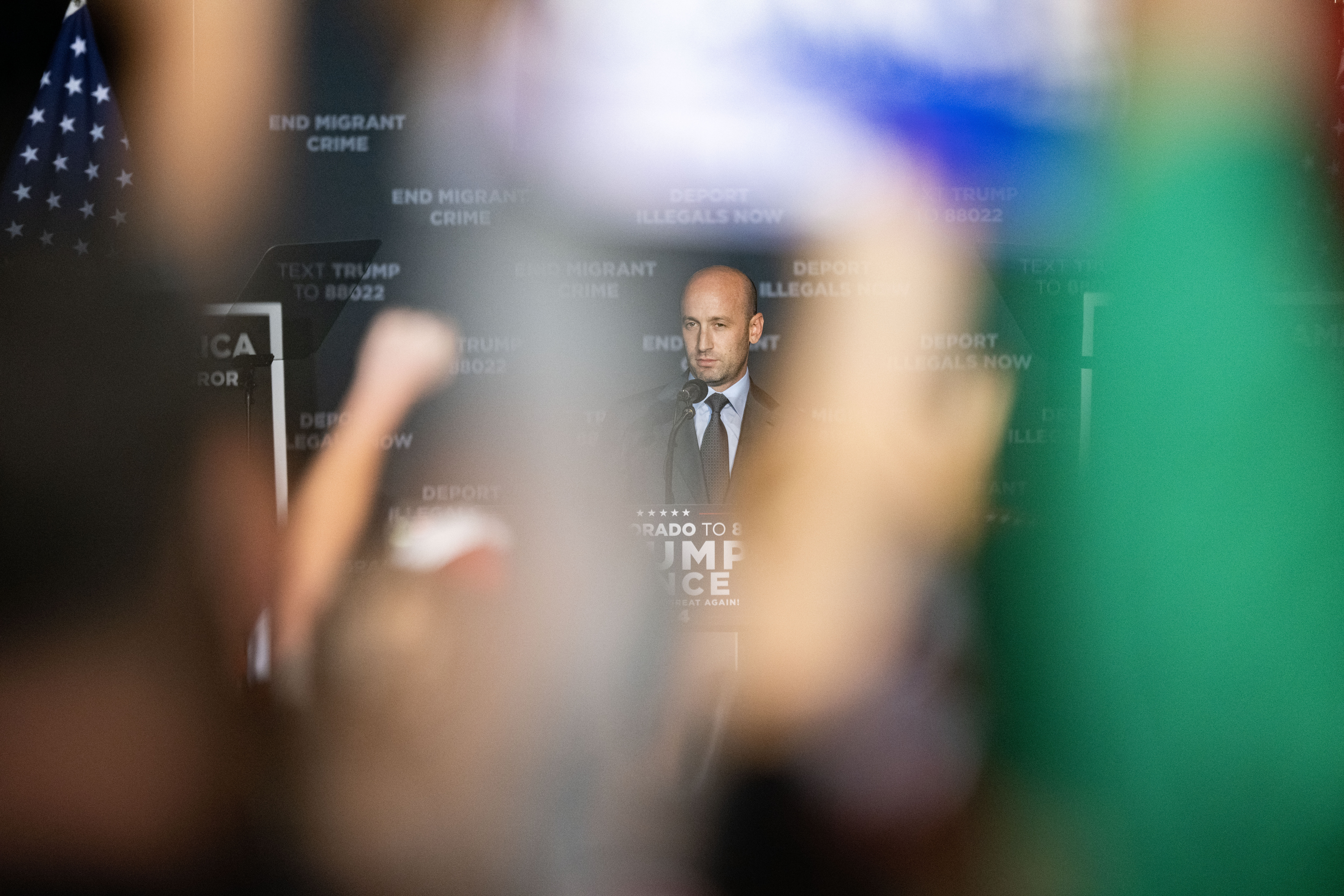 Stephen Miller, Political Advisor for Donald Trump, addresses the crowd during a political rally at the Gaylord Rockies Resort and Convention Center in Aurora on Friday, Oct. 11, 2024. (Stephen Swofford, Denver Gazette) (Stephen Swofford Denver Gazette)