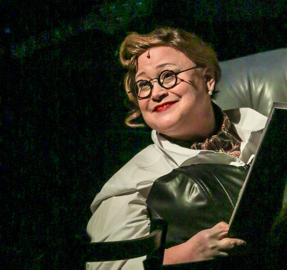 Carla Kaiser Kotrc plays the Narrator in Beehive Productions' 'Rocky Horror Show,' playing Tuesdays, Wednesdays and Halloween Thursday at the Comedy Improv in Northfield. (JOHN MOORE, THE DENVER GAZETTE)
