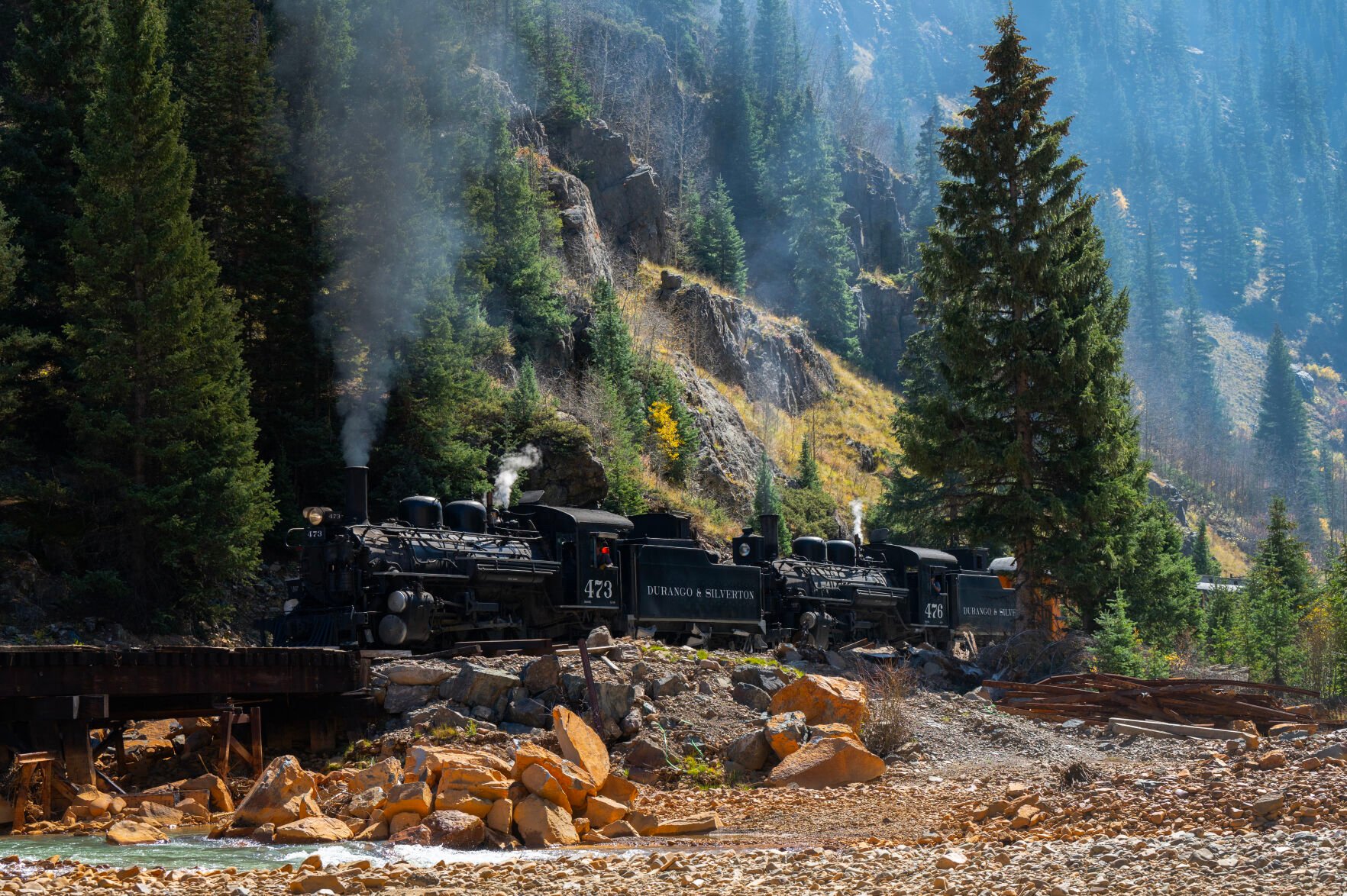 The Durango & Silverton Narrow Gauge Railroad train crosses the Animas River as it arrives into Silverton. (Christian Murdock, The Gazette)