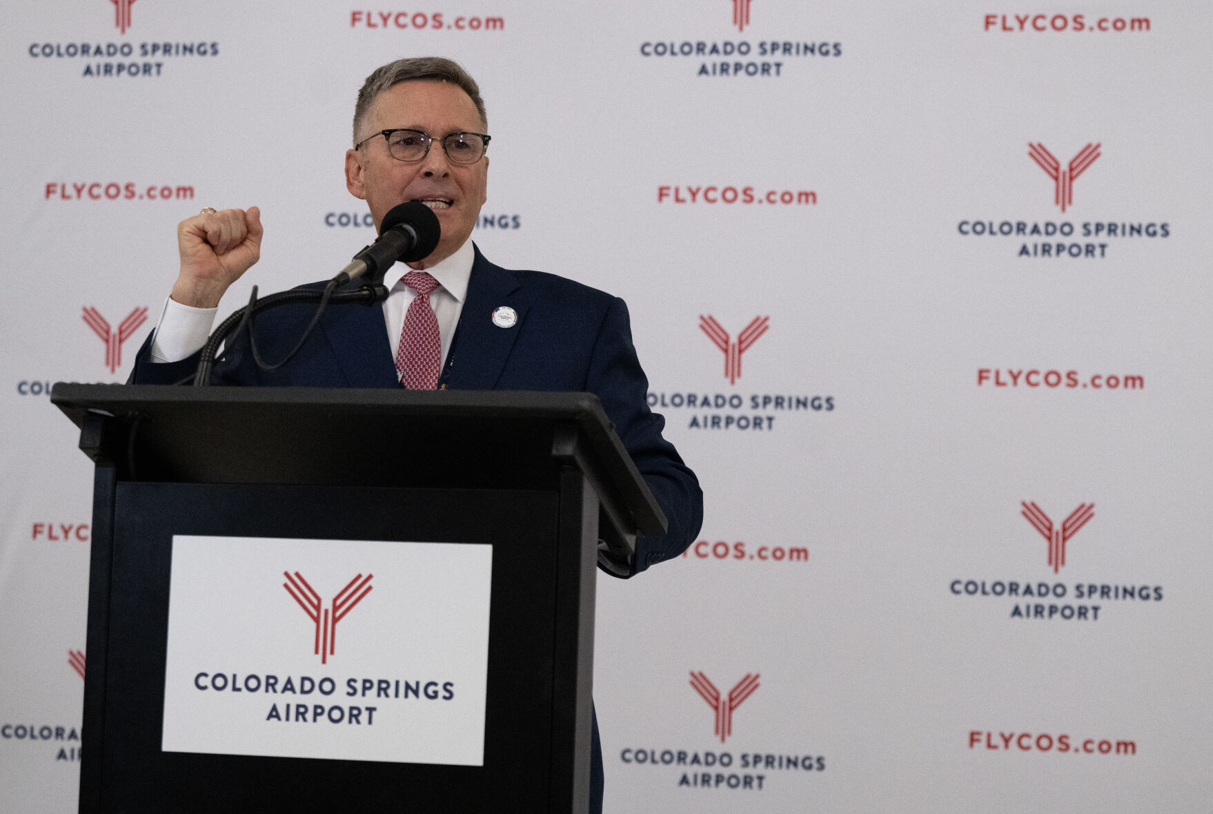 Greg Phillips, director of aviation at the Colorado Springs Airport, speaks during a press conference to announce Southwest Airline's new non-stop route to Cancun, Mexico, Wednesday, Oct. 30, 2024. The Southwest flight will be the first international flight out of the Colorado Springs Airport. (The Gazette, Christian Murdock) (Christian Murdock)