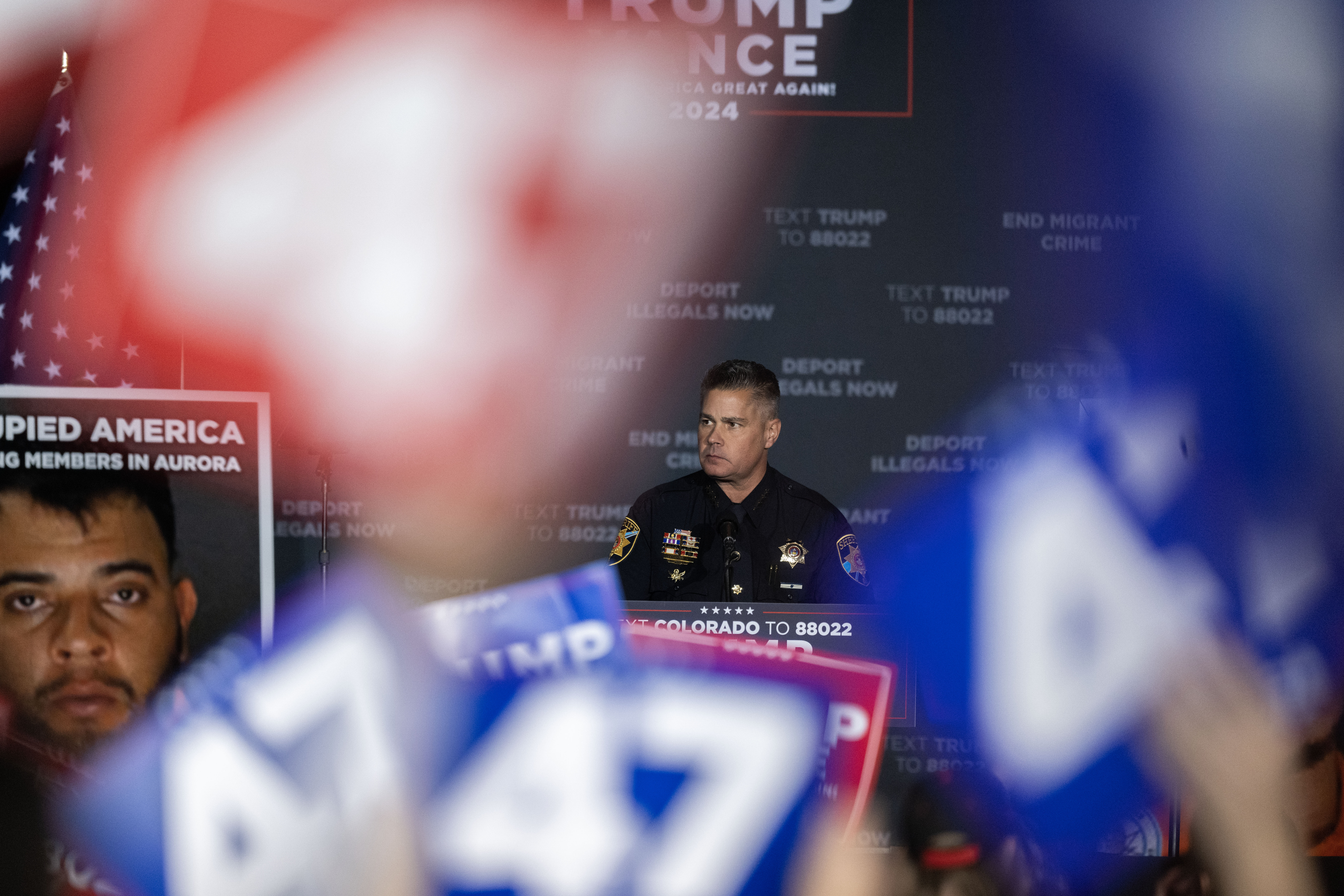 Douglas County Sheriff Darren Weekly addresses the crowd during a trump rally at the Gaylord Rockies Resort and Convention Center in Aurora on Friday, Oct. 11, 2024. (Stephen Swofford, Denver Gazette) (Stephen Swofford Denver Gazette)