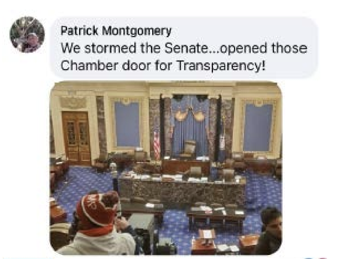 A social media post by Patrick Montgomery on Jan. 6, 2021. (Provided by the FBI)