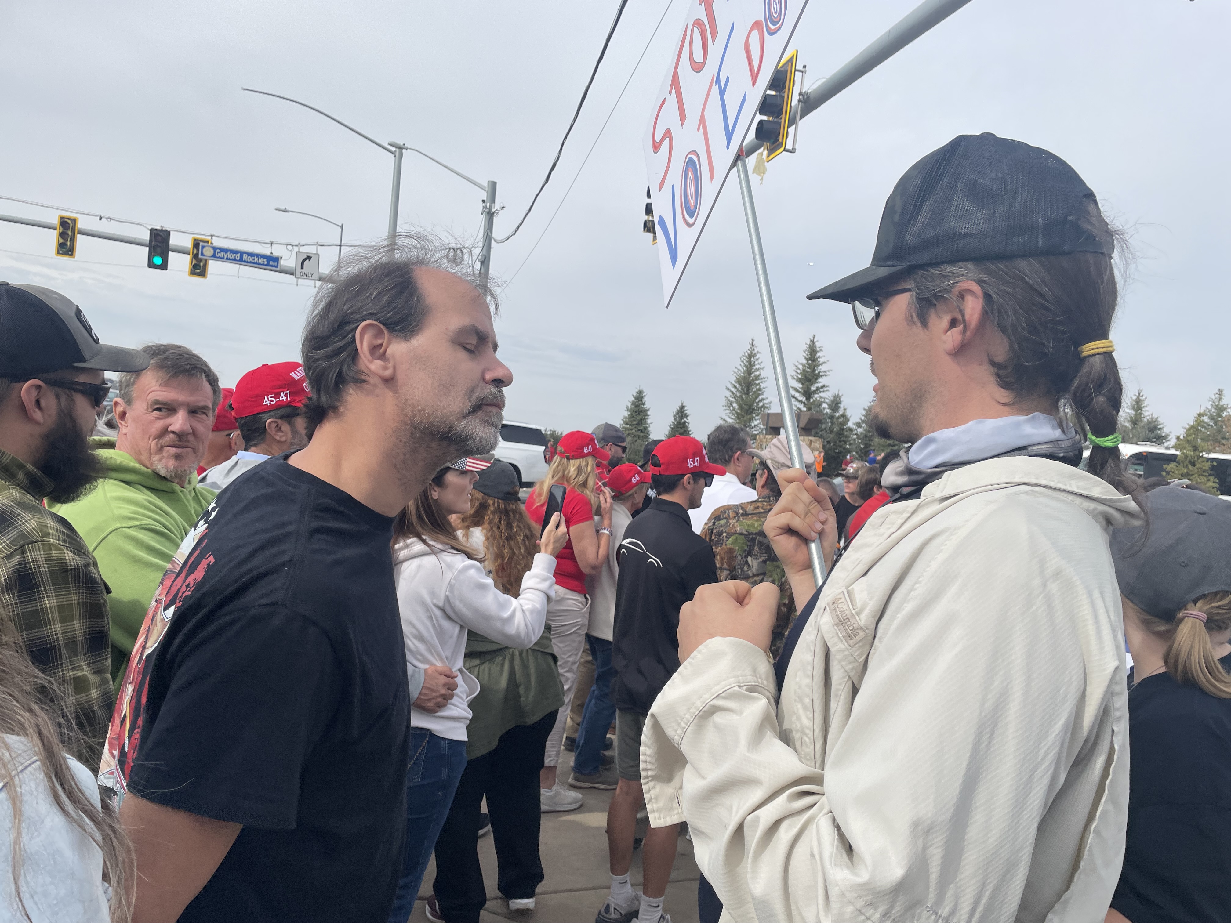 Tim Mullineaux and Brian Sterling, who have opposing viewpoints on the 2020 election, conversed about what each believed really happened. Neither changed the other's mind, but they did listen to one another before former President Donald Trump's rally at the Gaylord Resort and Convention Center in Aurora Friday. (CarolMcKinleyDenver Enterprise Reportercarol.mckinley@gazette.comhttps://denvergazette.com/content/tncms/avatars/5/c3/a0f/5c3a0fbe-1007-11ec-9e18-b7f42cfa4b0f.9565a0ce58866e86bcf18260621c2a46.png)