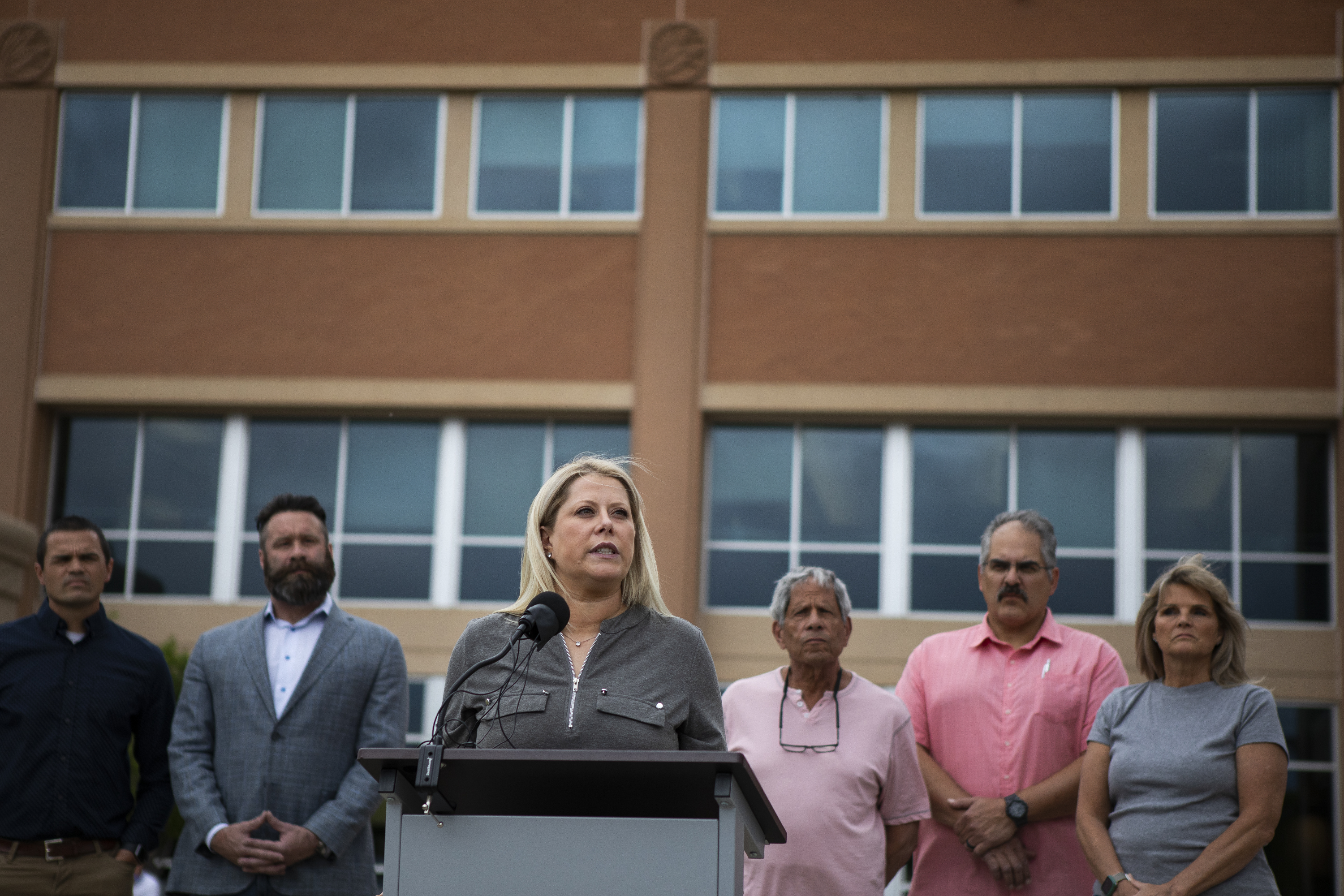 FILE PHOTO: Aurora Councilwoman Danielle Jurinsky speaks during a press conference concerning the allegations made by former Aurora Police Chief Vanessa Wilson’s partner Robin Niceta about Jurinsky's relationship with her infant son, as seen on Monday, May 16, 2022, at Arapahoe County CentrePoint Plaza in Aurora, Colo. (Timothy Hurst/The Denver Gazette) (Timothy Hurst/Denver Gazette)