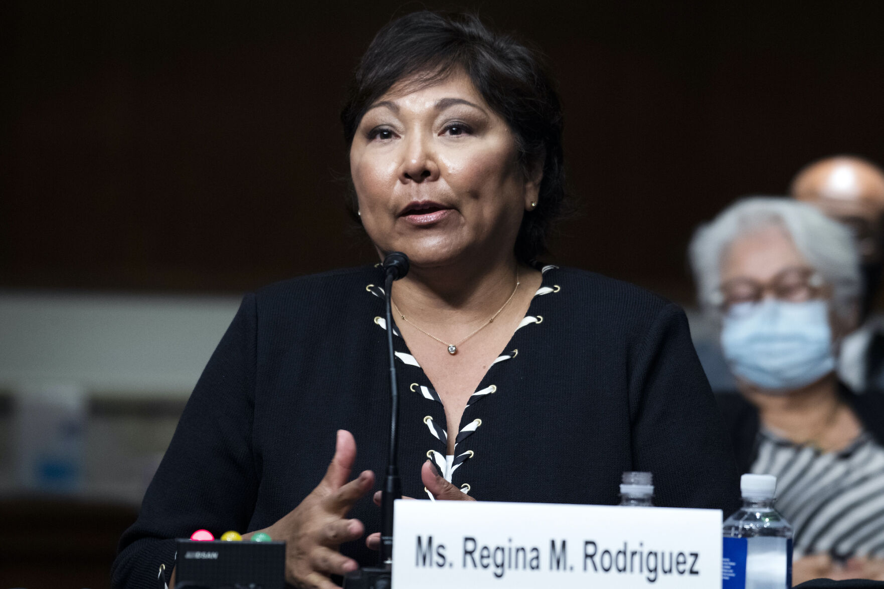 In this file photo, Regina M. Rodriguez, nominee to be U.S. District Judge for the District of Colorado, testifies during her Senate Judiciary Committee confirmation hearing in Dirksen Senate Office Building in Washington, D.C., on Wednesday, April 28, 2021. Rodriguez was confirmed to the bench by the full Senate on Tuesday, June 8, 2021. ((Photo By Tom Williams/CQ Roll Call/POOL))