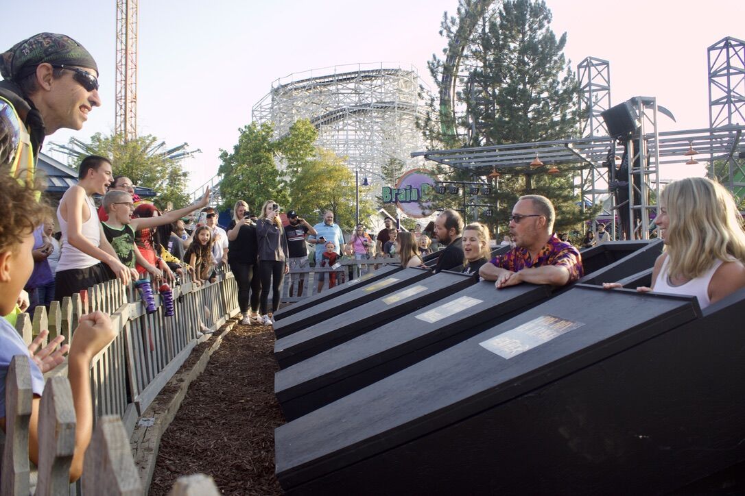 Five participants of the Elitch Gardens Pine Box Challenge being cheered on by park guests seconds before finishing the 24-hour coffin challenge at Elitch Gardens Theme & Water Park on Sunday, Oct. 6, 2024, in Denver, Colorado. (shown from front to back) Heather Jackson, Russell Gahagan, Kristen Hauk, Adam Wratten and Hannah Metzger. (NoahFestensteinCity Government Reporternoah.festenstein@denvergazette.comhttps://denvergazette.com/content/tncms/avatars/9/f0/326/9f032698-379f-11ee-8053-8bacbed4931f.60984dba383441d9647e0e740a08a8e6.png)