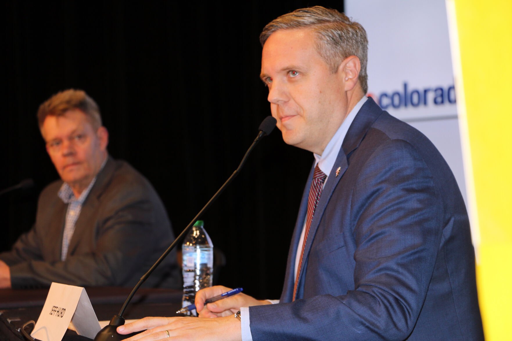 Congressional District 3 Republican candidate Jeff Hurd responds to a questions from the Sept. 30 debate moderator Ernest Luning. (Thelma Grimes)